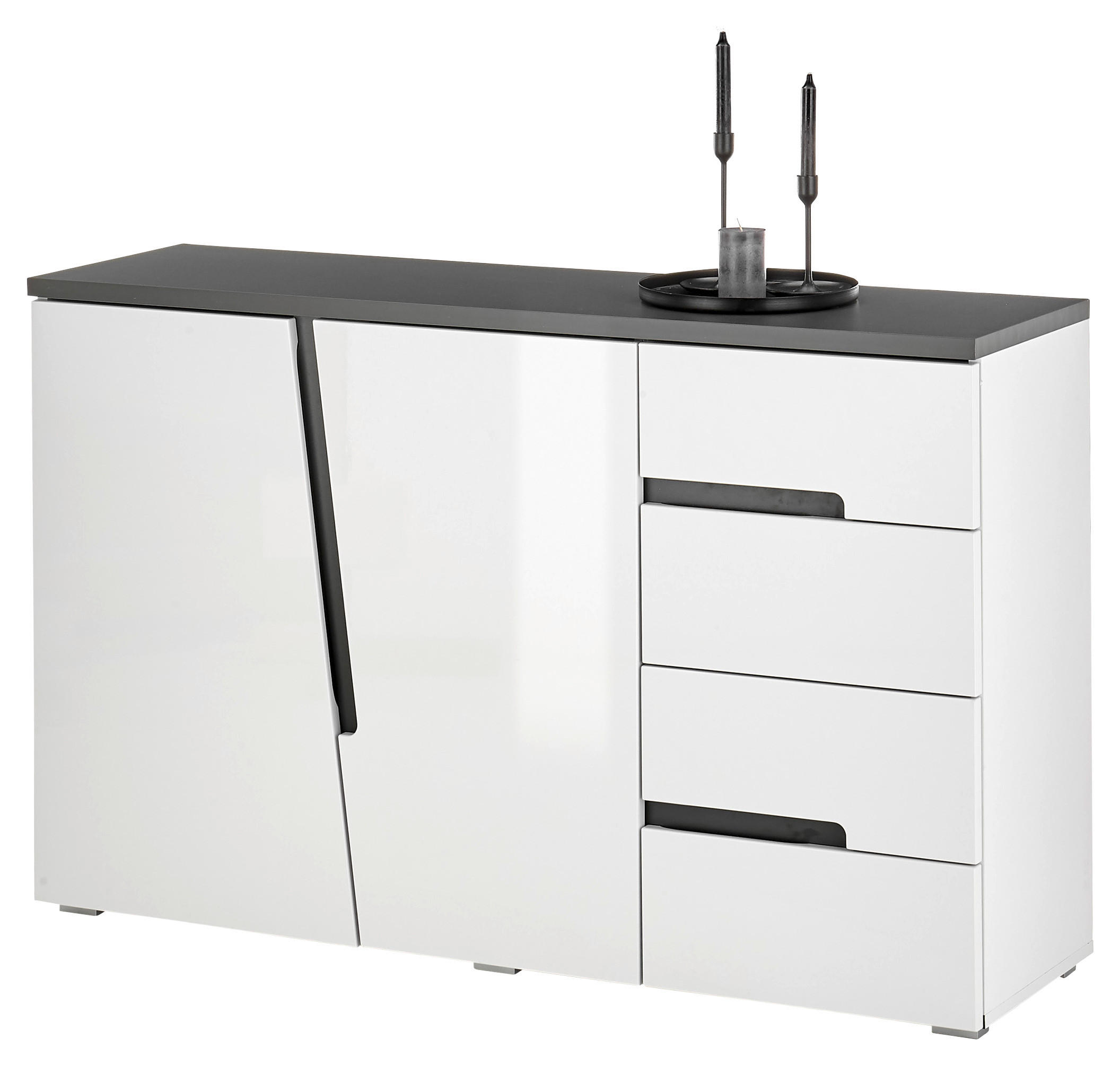 Kommode Boston weiß Hochglanz anthrazit B/H/T: ca. 132x83x38 cm Boston - weiß/anthrazit (132,00/83,00/38,00cm)