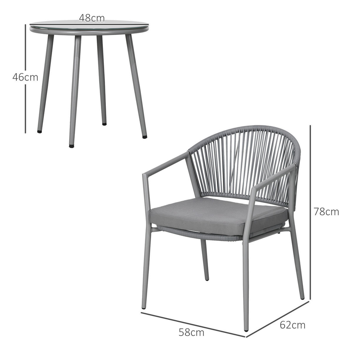 Outsunny Bistro-Set hellgrau Stahl B/H/L: ca. 62x78x58 cm Bistro-Set - hellgrau (58,00/62,00/78,00cm) - Outsunny