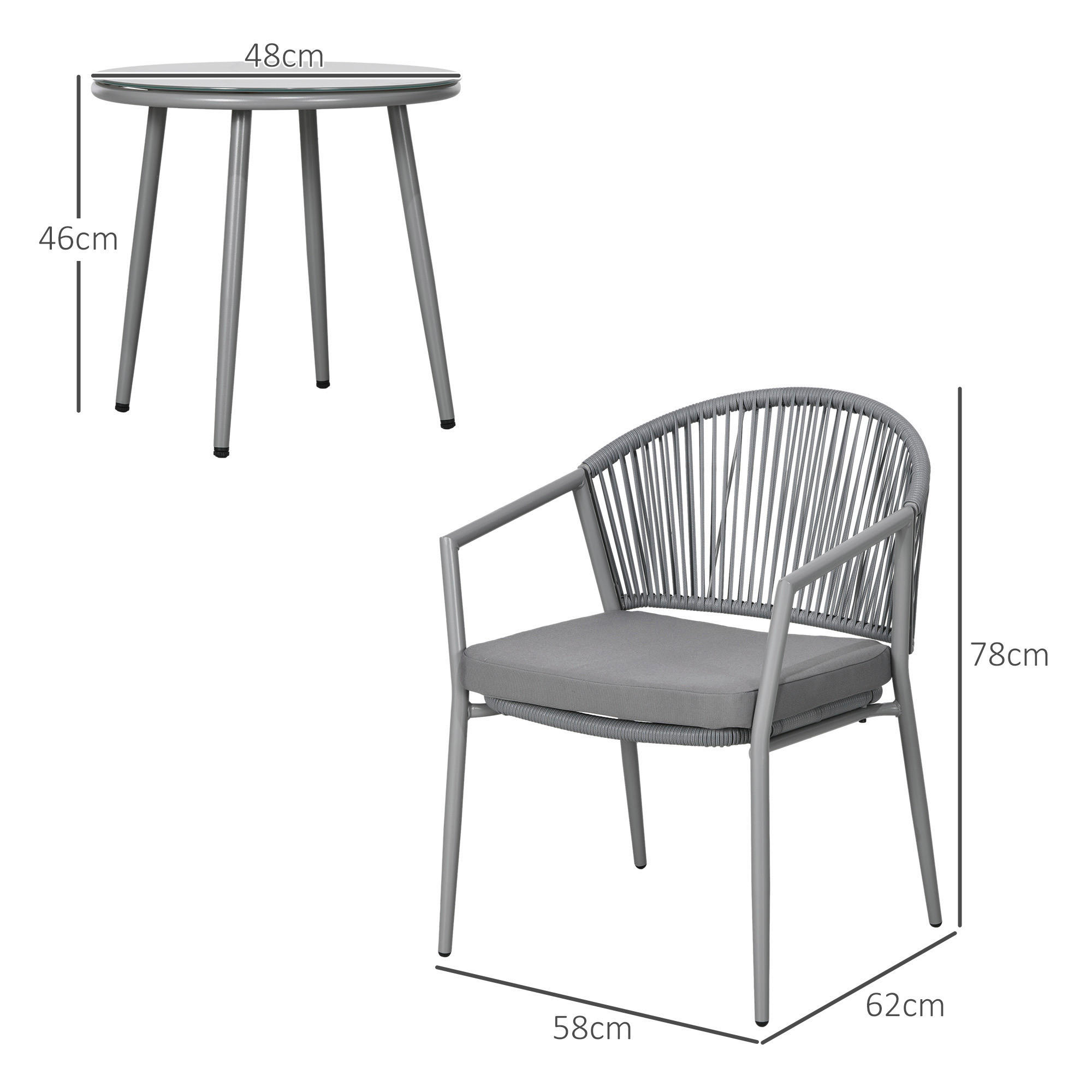Thumbnail - Outsunny Bistro-Set hellgrau Stahl B/H/L: ca. 62x78x58 cm