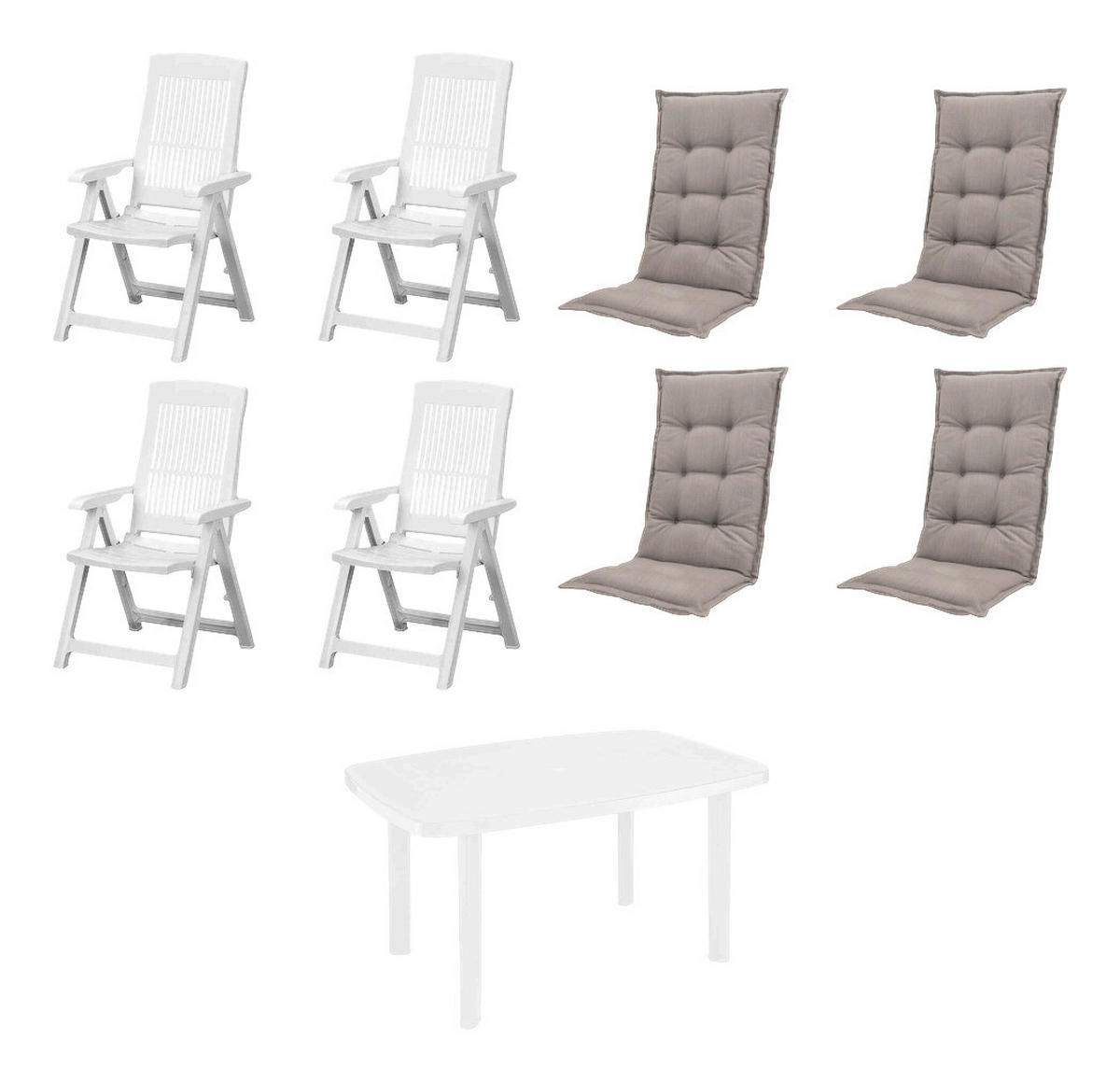 PROGARDEN,MADISON Gartensitzgruppe + Auflagen Tampa weiß Kunststoff B/H/L: ca. 90x109x140 cm Tampa - weiß/taupe (140,00/90,00/109,00cm) - PROGARDEN,MADISON