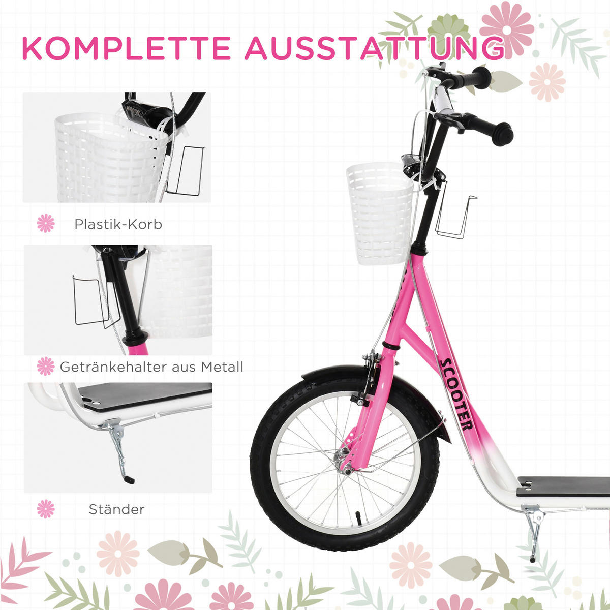HOMCOM Kinderroller rosa Kinderroller - weiß/rosa (139,00/58,00/96,00cm) - HOMCOM