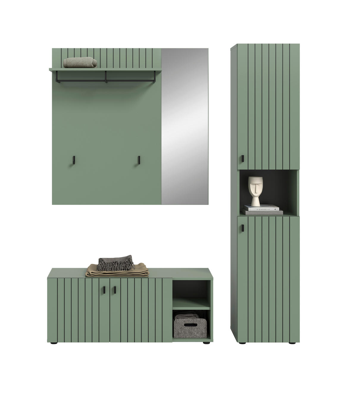 Garderobenset STATION grün B/H/T: ca. 161x192x37 cm STATION - grün (161,00/192,00/37,00cm) - xonox.home