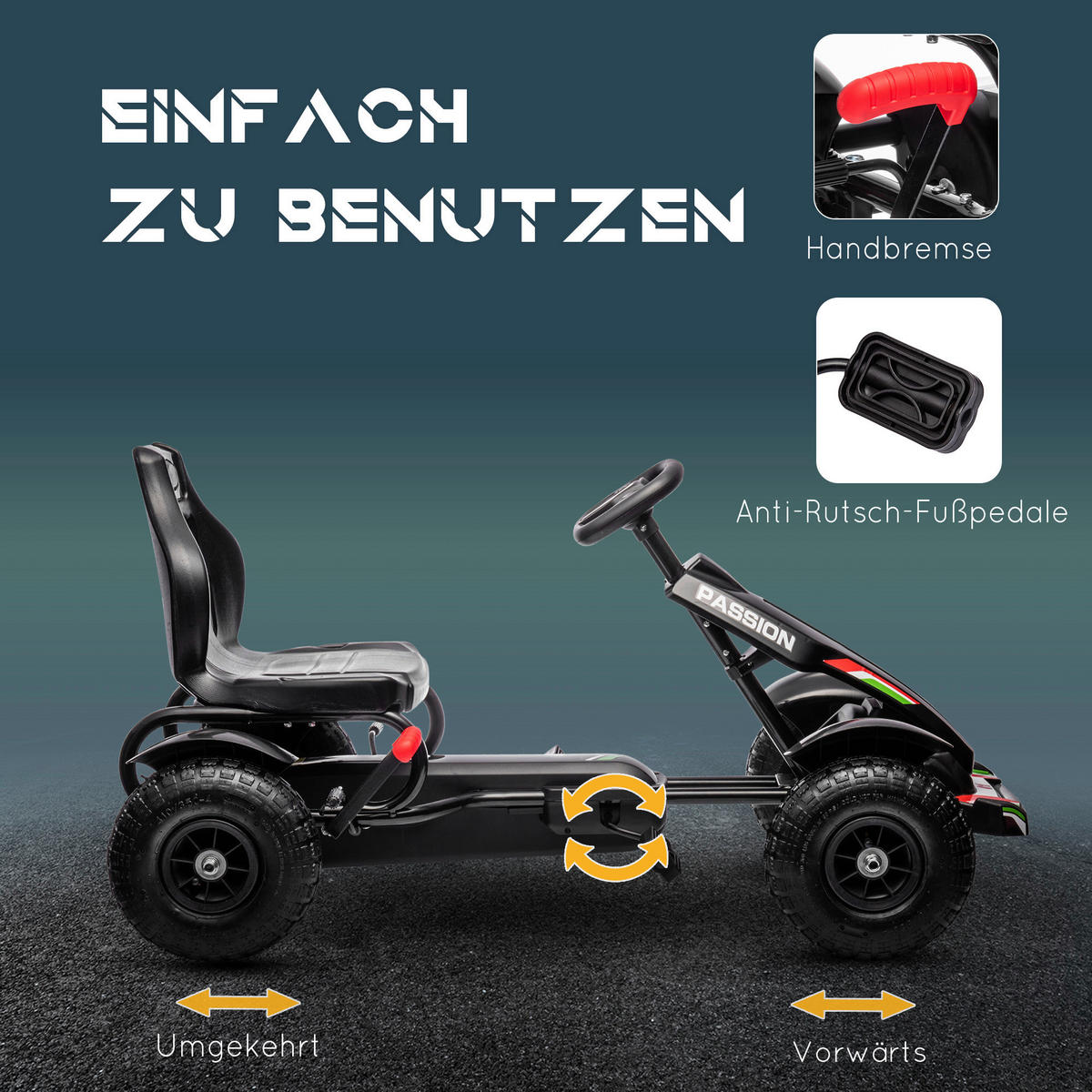 HOMCOM Kinder-Fahrzeug schwarz B/H/L: ca. 58x121x61 cm Gokart - schwarz (61,00/58,00/121,00cm) - HOMCOM