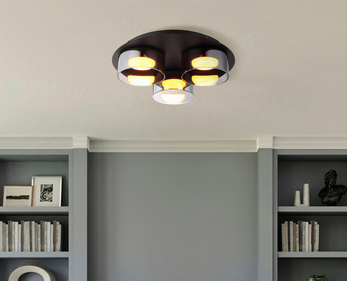 GLOBO Deckenleuchte schwarz Rauch Glas Metall Aluminium H/D: ca. 9x35 cm 3 Brennstellen HIGGINS - schwarz/Rauch (35,00/9,00cm) - GLOBO