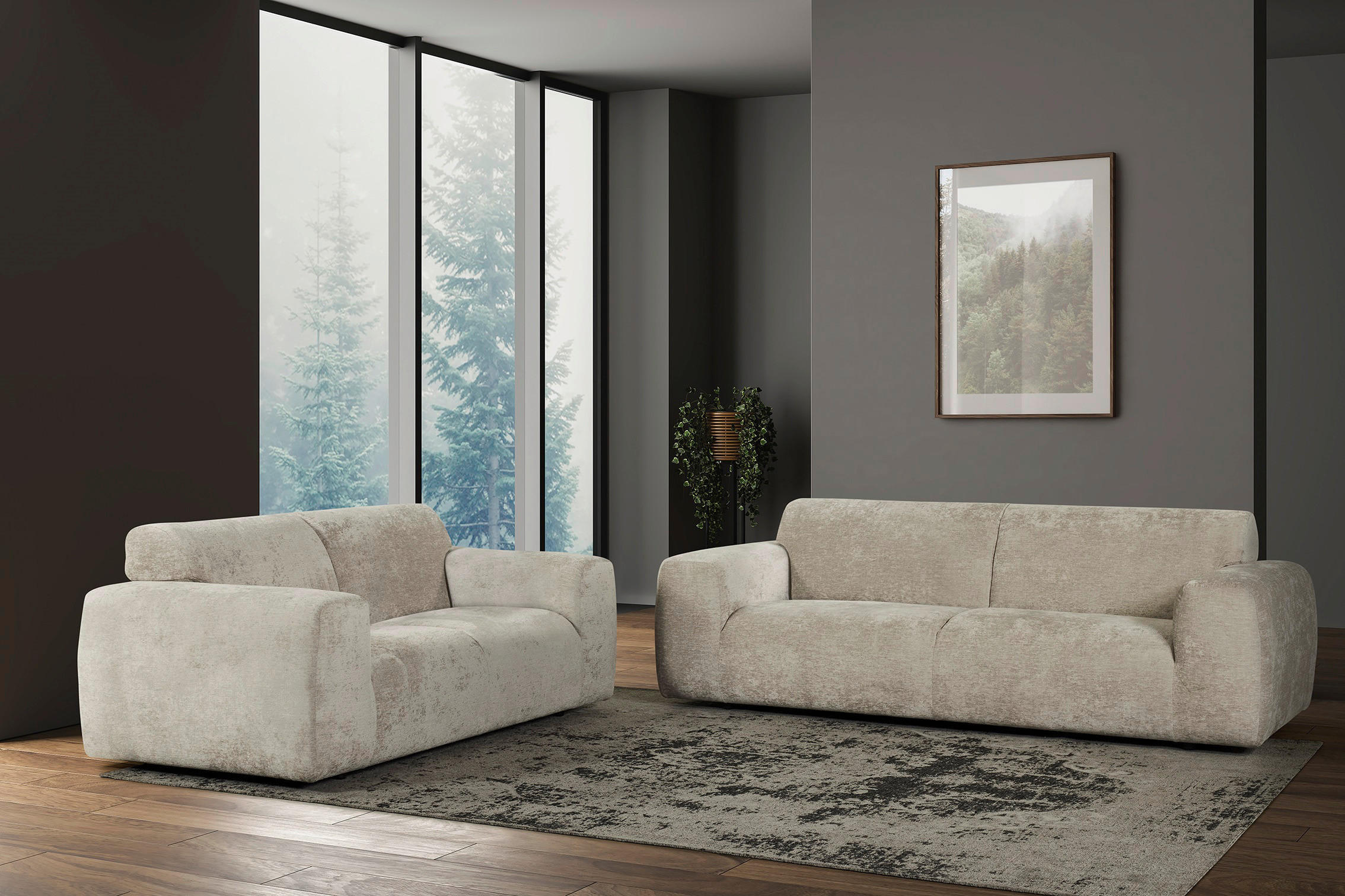 Sofa Ando beige Microfaser B/H/T: ca. 191x78x99 cm Ando - beige/schwarz (191,00/78,00/99,00cm)