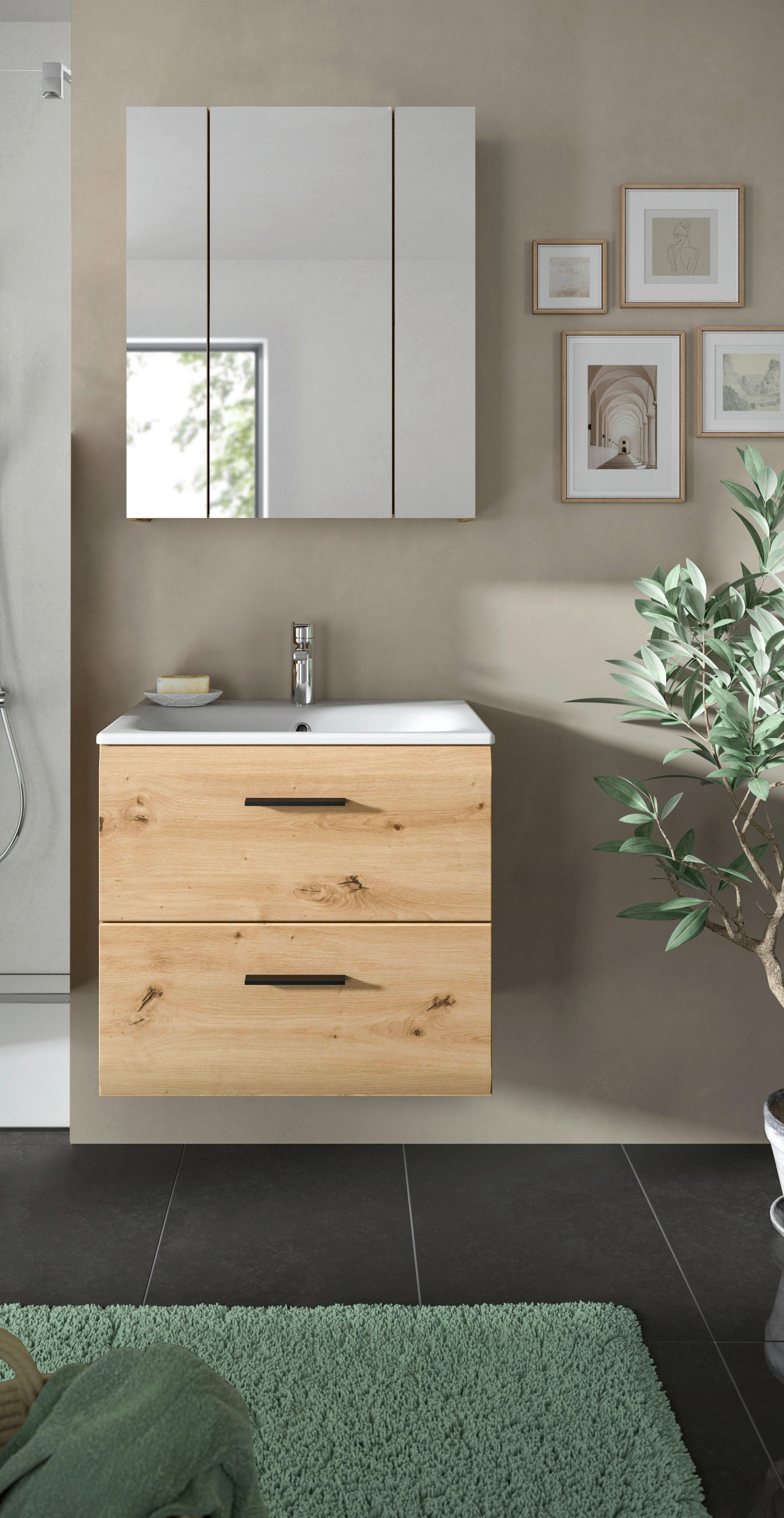 Badezimmer-Set Ice Artisan Oak Nachbildung B/H/T: ca. 60x185x46 cm Ice - (60,00/185,00/46,00cm) - xonox.home
