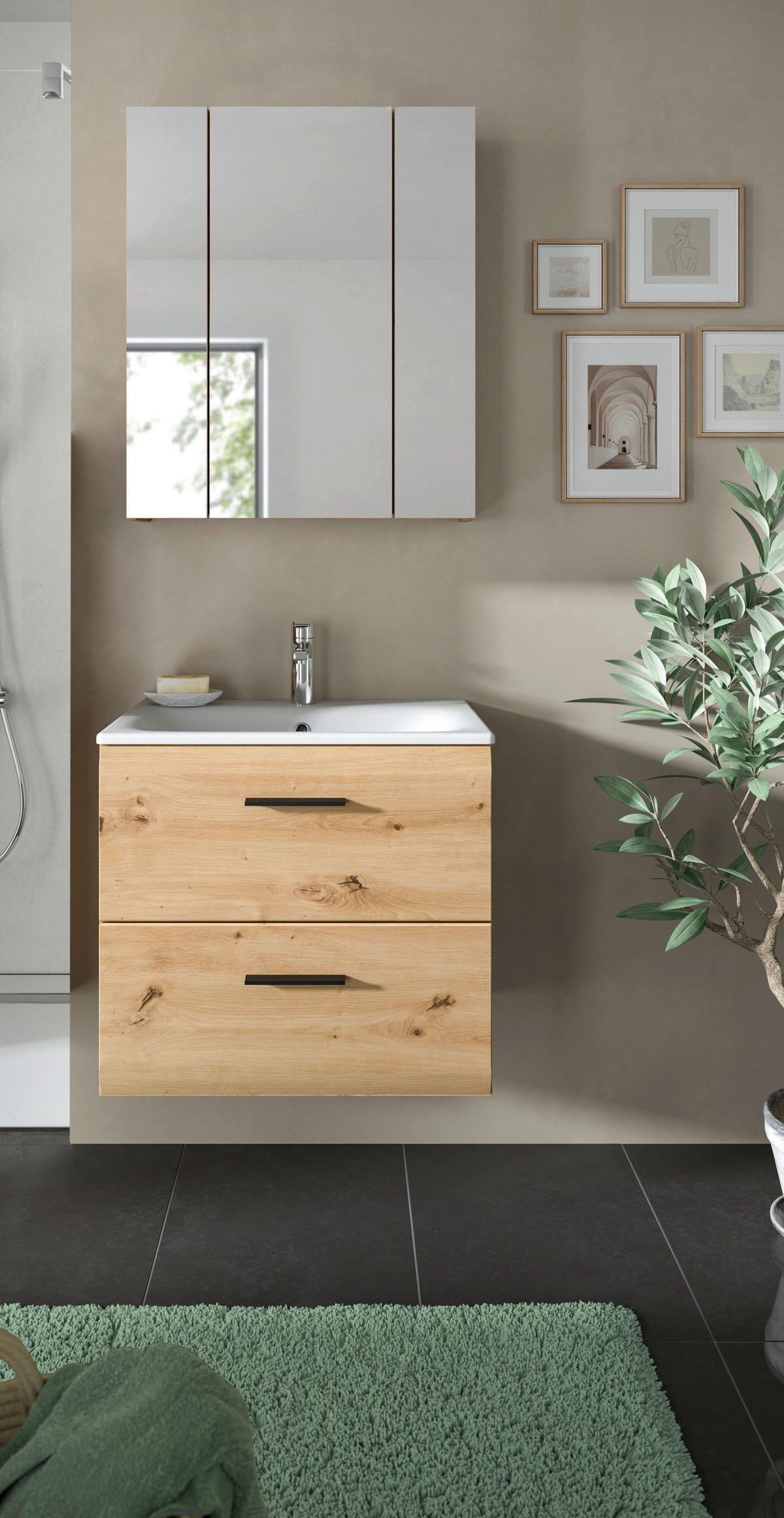 Badezimmer-Set Ice Artisan Oak Nachbildung B/H/T: ca. 60x185x46 cm Ice - (60,00/185,00/46,00cm) - xonox.home