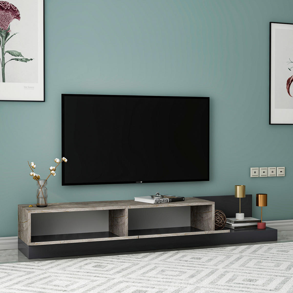 TV-Lowboard Majör anthrazit beige Marmor Optik B/H/T: ca. 180x30x37 cm Majör - beige/anthrazit (180,00/30,00/37,00cm) - moebel17