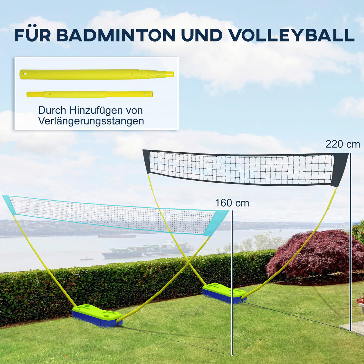 SPORTNOW Badminton-Set grün Kunststoff B/H/L: ca. 22,4x155x400 cm Badminton-Set - blau/grün (400,00/22,40/155,00cm) - SPORTNOW
