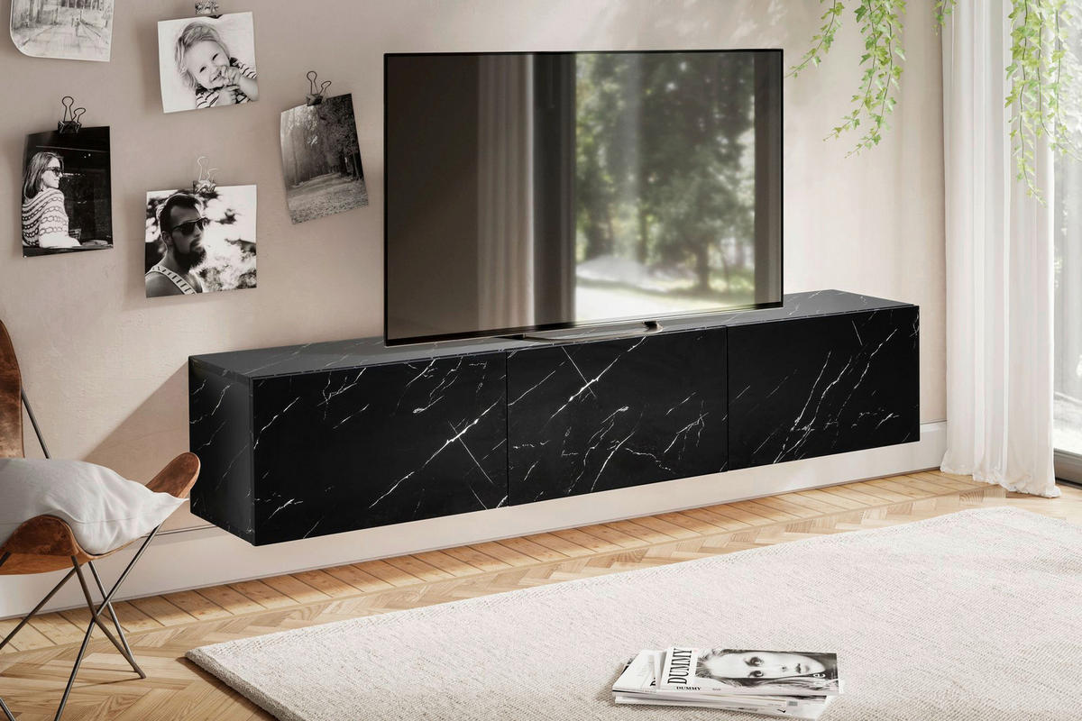 Lowboard schwarz Marmor Optik B/H/T: ca. 160x30x30 cm TV & Lowboard - schwarz (160,00/30,00/30,00cm) - Wohnling