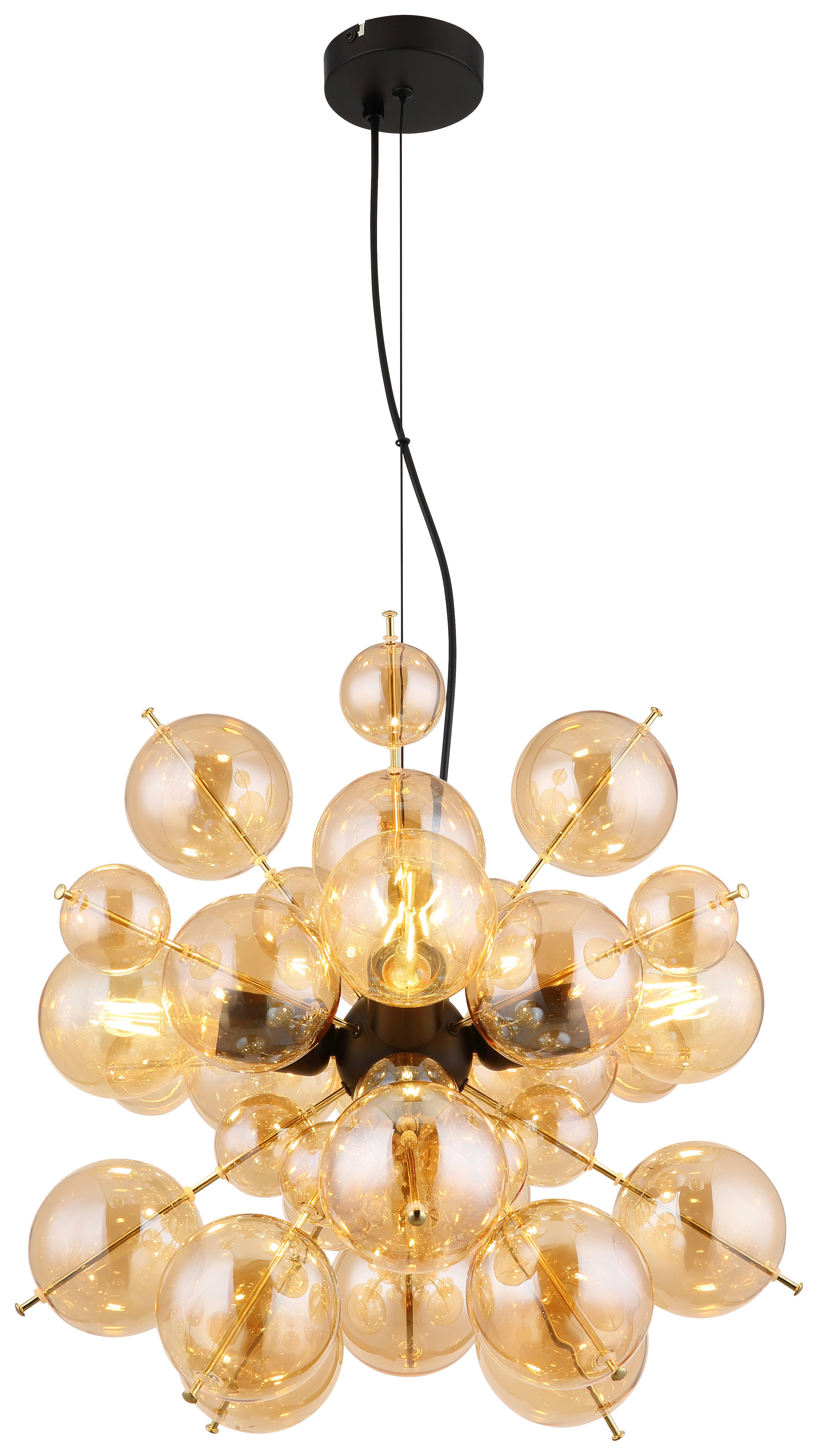 GLOBO Pendelleuchte amber gold schwarz Metall Glas H/D: ca. 120x51,5 cm E27 4 Brennstellen UDO - gold/schwarz (51,50/120,00cm) - GLOBO