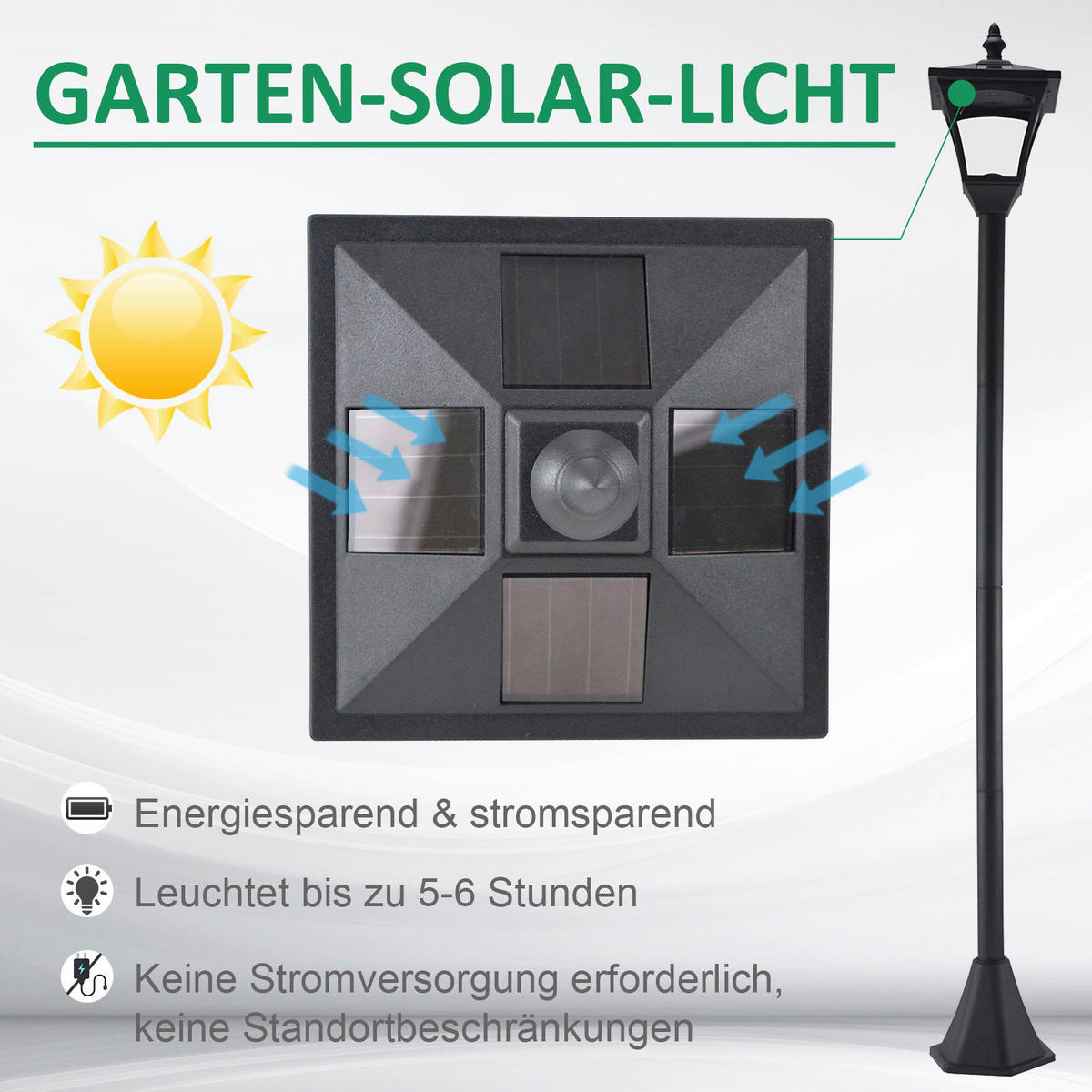 Solar Laterne 842-107 schwarz Kunststoff B/H/L: ca. 15x120x15 cm Solar Laterne 842-107 - schwarz (15,00/15,00/120,00cm) - Outsunny