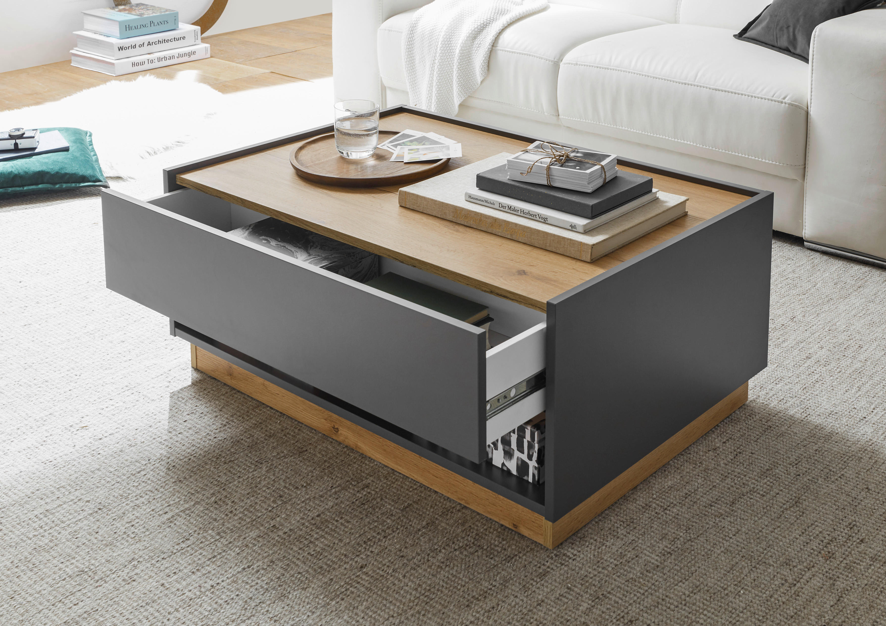 Thumbnail - Couchtisch City Eiche Wotan Nachbildung anthrazit B/H/T: ca. 90x38x60 cm