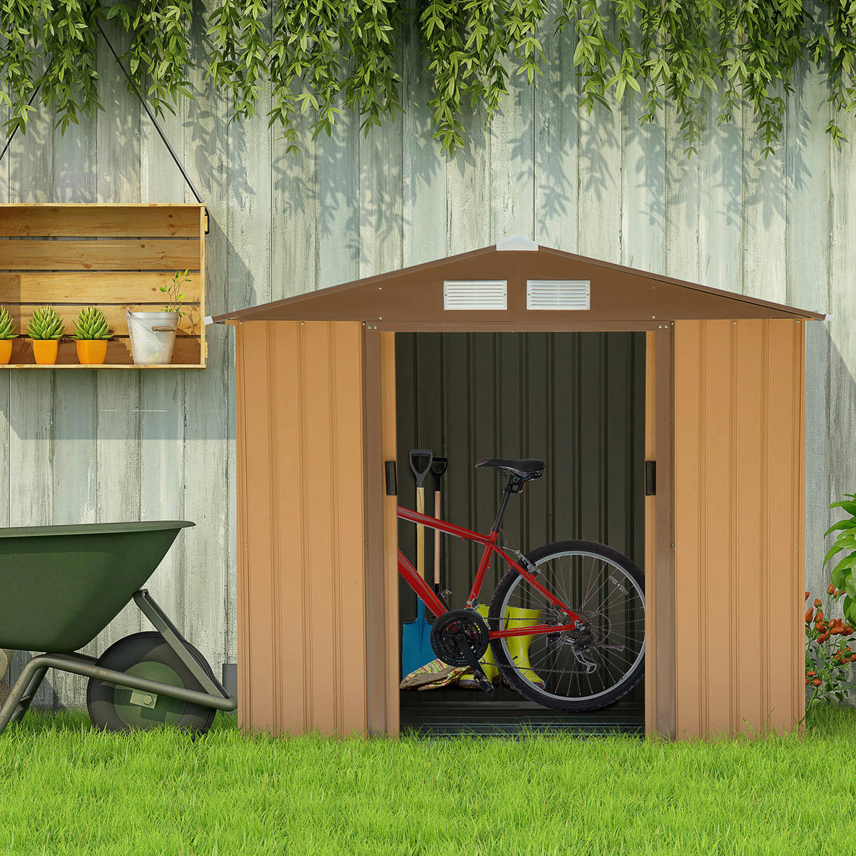 Outsunny Gartenhaus braun B/H/L: ca. 130x185x213 cm Gartenhaus - braun (213,00/130,00/185,00cm) - Outsunny