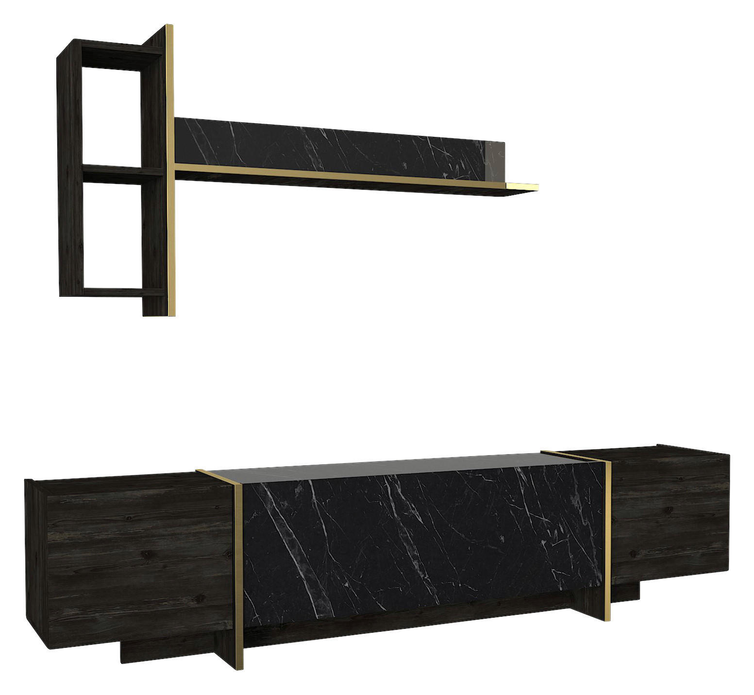 Wohnwand Veyron Rebab dunkel Marmoroptik B/H/T: ca. 180x45x32 cm Veyron - Rebab/Marmoroptik (180,00/45,00/32,00cm) - moebel17