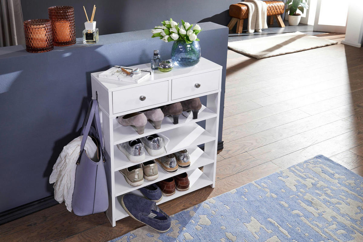 Schuhregal weiß B/H/T: ca. 60x79x24 cm Schuhregal - weiß (60,00/79,00/24,00cm) - Wohnling