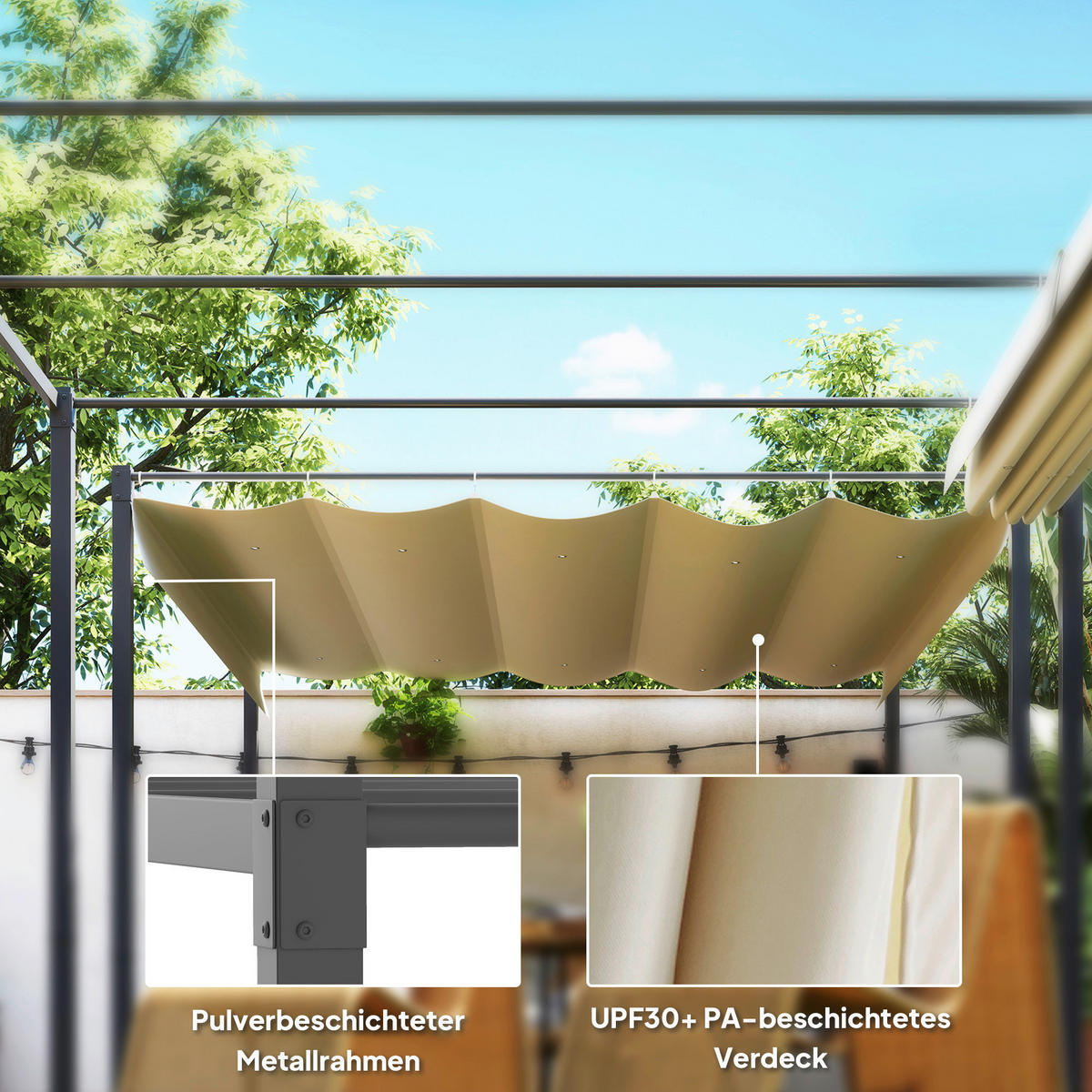 Outsunny Pergola beige Metall B/H/L: ca. 297x221x298 cm Pergola - beige (298,00/297,00/221,00cm) - Outsunny