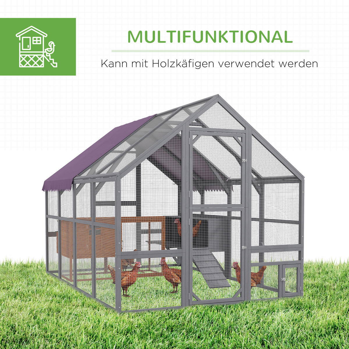 PawHut Hühnerstall grau Metall B/H/L: ca. 185,5x188x280 cm Hühnerstall - grau (280,00/185,50/188,00cm) - PawHut