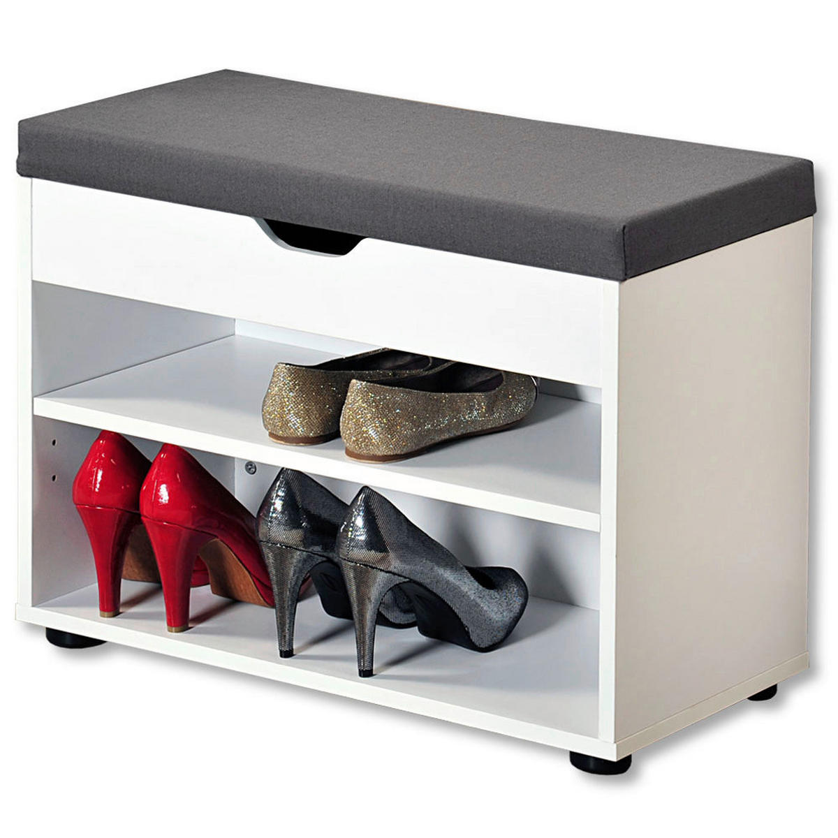 Kesper Schuhschrank mit Sitzkissen weiß Spanplatte B/H/L: ca. 30x45x60 cm Schuhschrank_mit_Sitzkissen - weiß/grau (60,00/30,00/45,00cm) - Kesper
