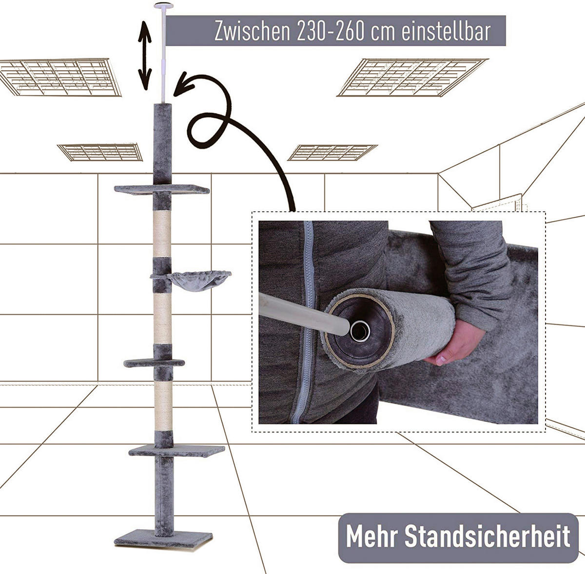 PawHut Kratzbaum grau Spanplatte B/H/L: ca. 34x260x40 cm Kratzbaum - grau (40,00/34,00/260,00cm) - PawHut