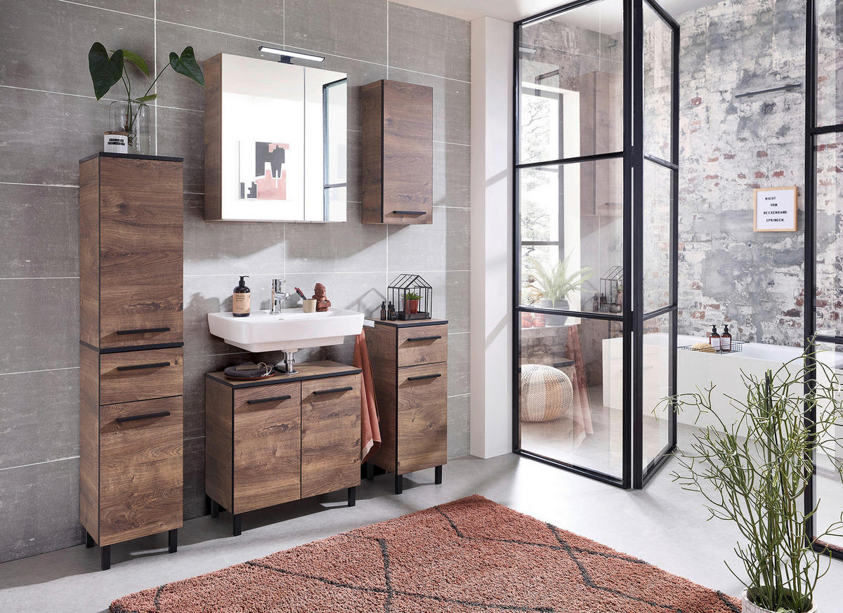 Badezimmer-Set Quickset 374 Eiche Ribeck Nachbildung B/H/T: ca. 120x200x33 cm Quickset 374 - Eiche (120,00/200,00/33,00cm) - Pelipal