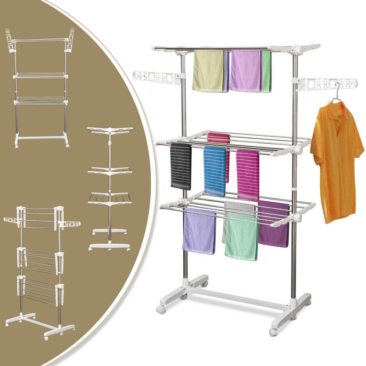 HOMCOM Wäscheständer silber Wäscheständer_mobil - silber (142,00/55,00/152,00cm) - HOMCOM