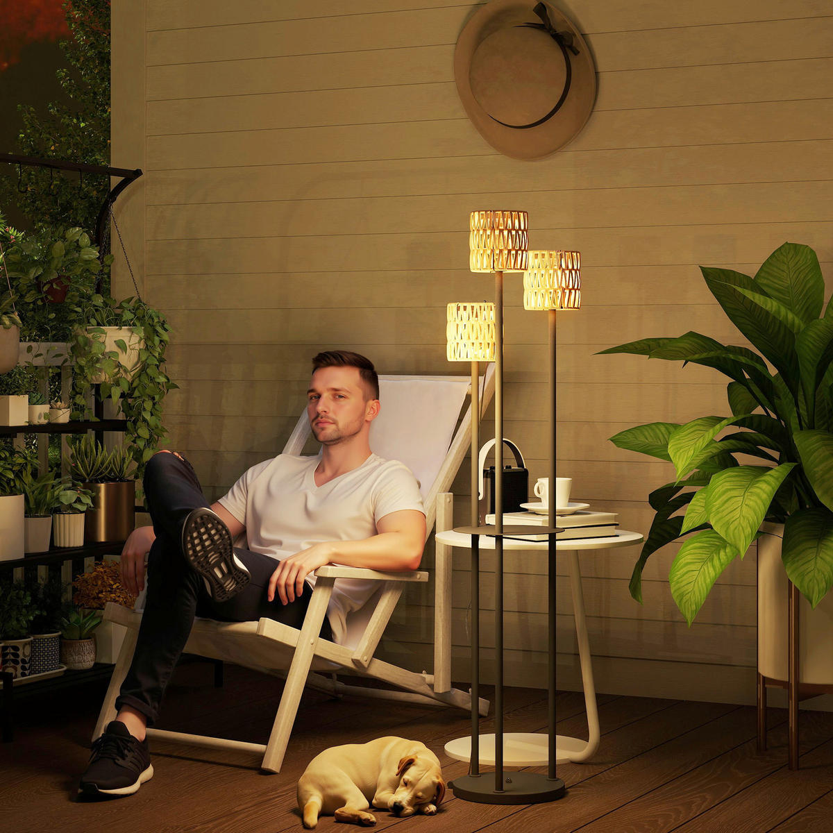 Outsunny Stehlampe gelb Rattan Stahl B/H/L: ca. 37x144x37 cm Rattan Stehlampe - gelb (37,00/37,00/144,00cm) - Outsunny