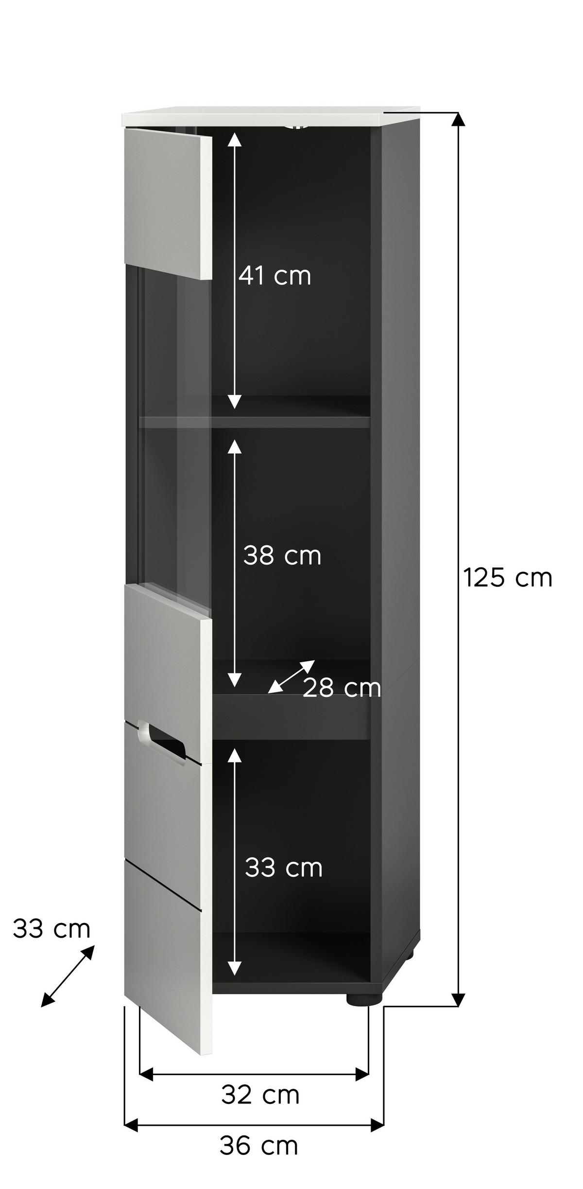 Vitrine Canu basaltgrau weiß B/H/T: ca. 36x125x33 cm Canu - weiß/basaltgrau (36,00/125,00/33,00cm) - xonox.home