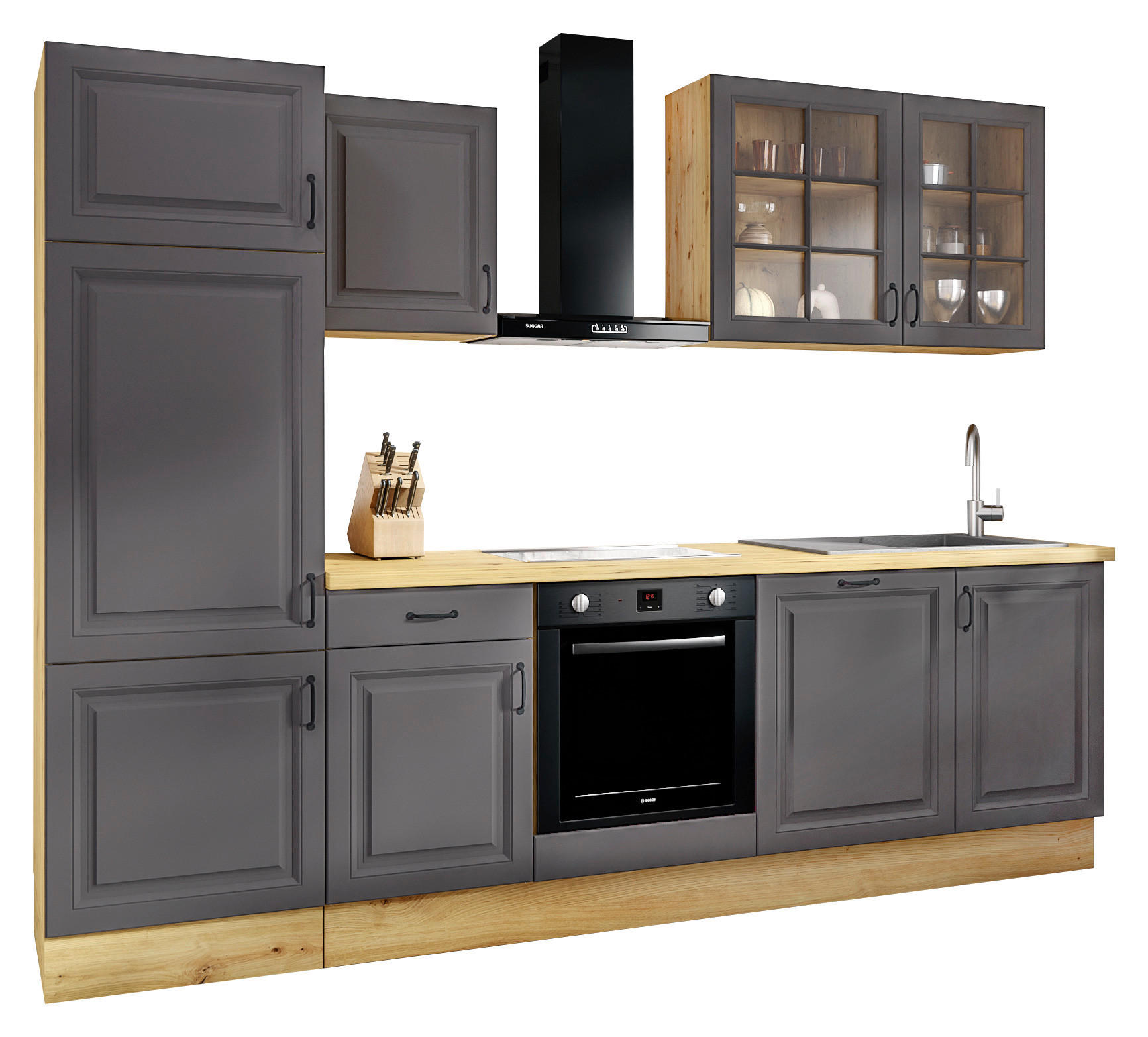 Stolarz-Lempert Küchenblock Stina Graphit B/H/T: ca. 280x219x60 cm Stina - Eiche/Graphit (280,00/219,00/60,00cm) - Stolarz-Lempert