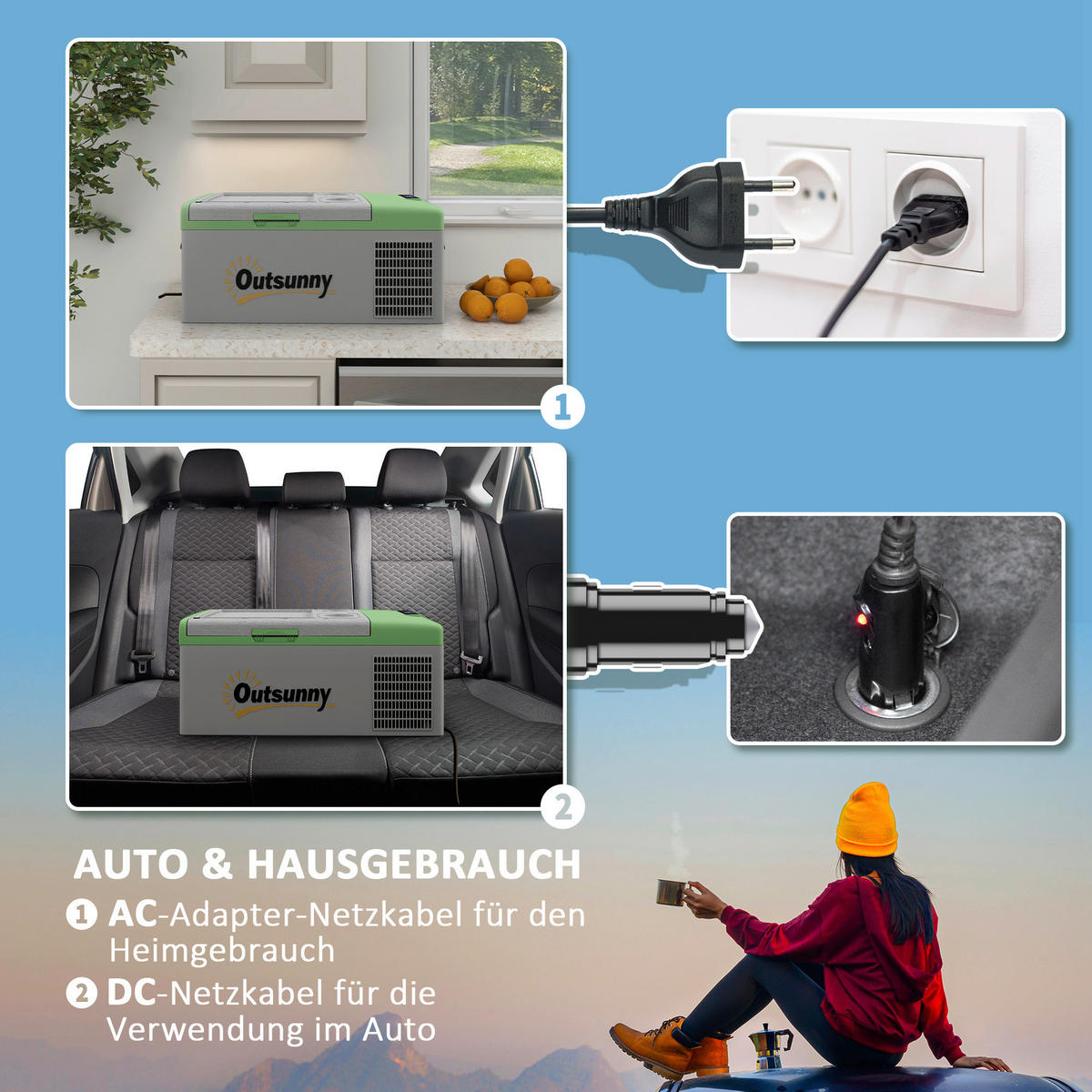 Outsunny Kompressor Kühlbox grau Kunststoff B/H/L: ca. 32x26x60 cm Kompressor Kühlbox 16l - grau (60,00/32,00/26,00cm) - Outsunny