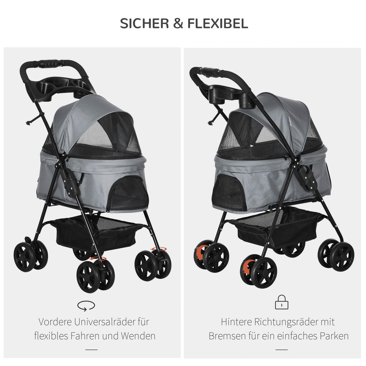 PawHut Hunde-Zubehör grau Polypropylen B/H/L: ca. 45x67x96 cm Hundewagen - grau (96,00/45,00/67,00cm) - PawHut
