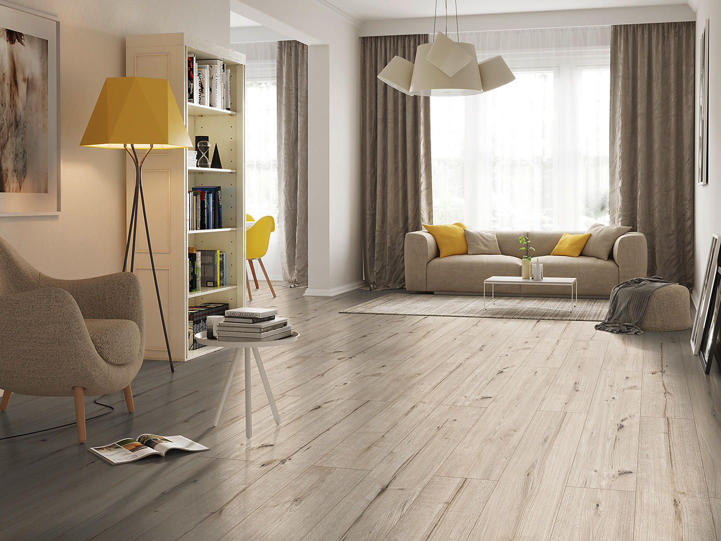 Laminatboden Eiche beige ca. 2,158 m² im Paket  B/L: ca. 28x128,5 cm pro Paket Eiche beige ca. 2,158 m² im Paket - Greige (28,00/128,50cm)