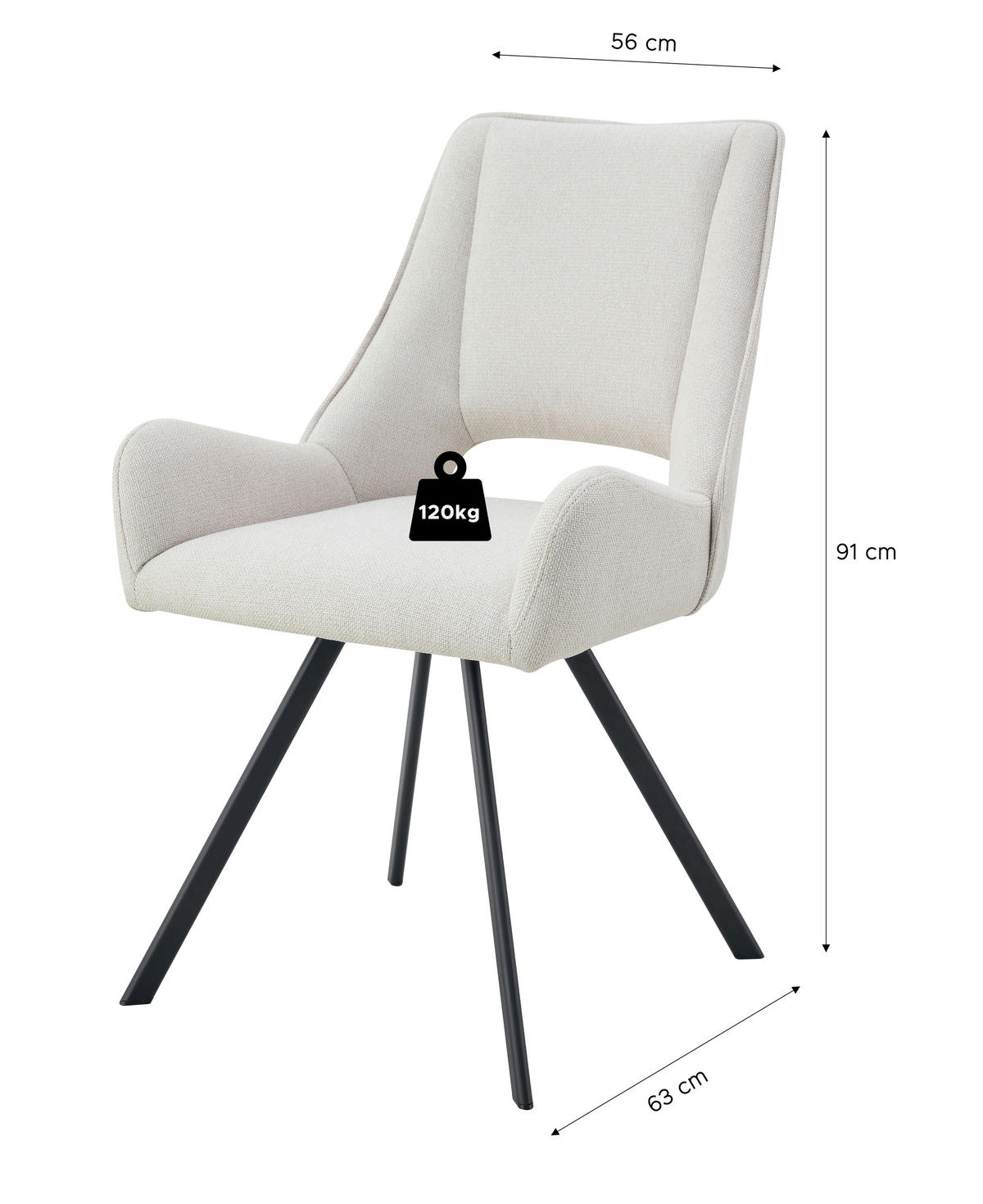 Stuhl HELEN, 2er Set creme schwarz Webstoff B/H/T: ca. 56x63x91 cm HELEN, 2er Set - creme/schwarz (56,00/63,00/91,00cm) - xonox.home