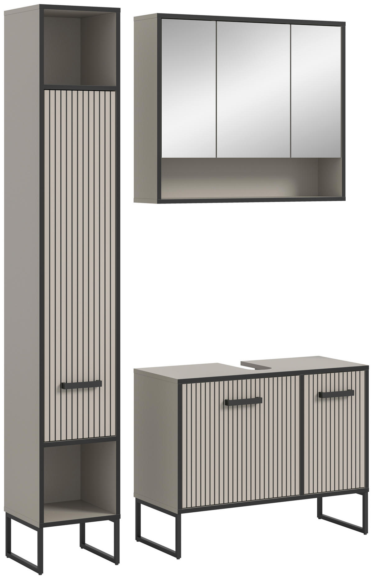 Badezimmer-Set BAGNO schwarz Kaschmirgrau Nachbildung B/H/T: ca. 125x192x36 cm BAGNO - schwarz (125,00/192,00/36,00cm) - xonox.home