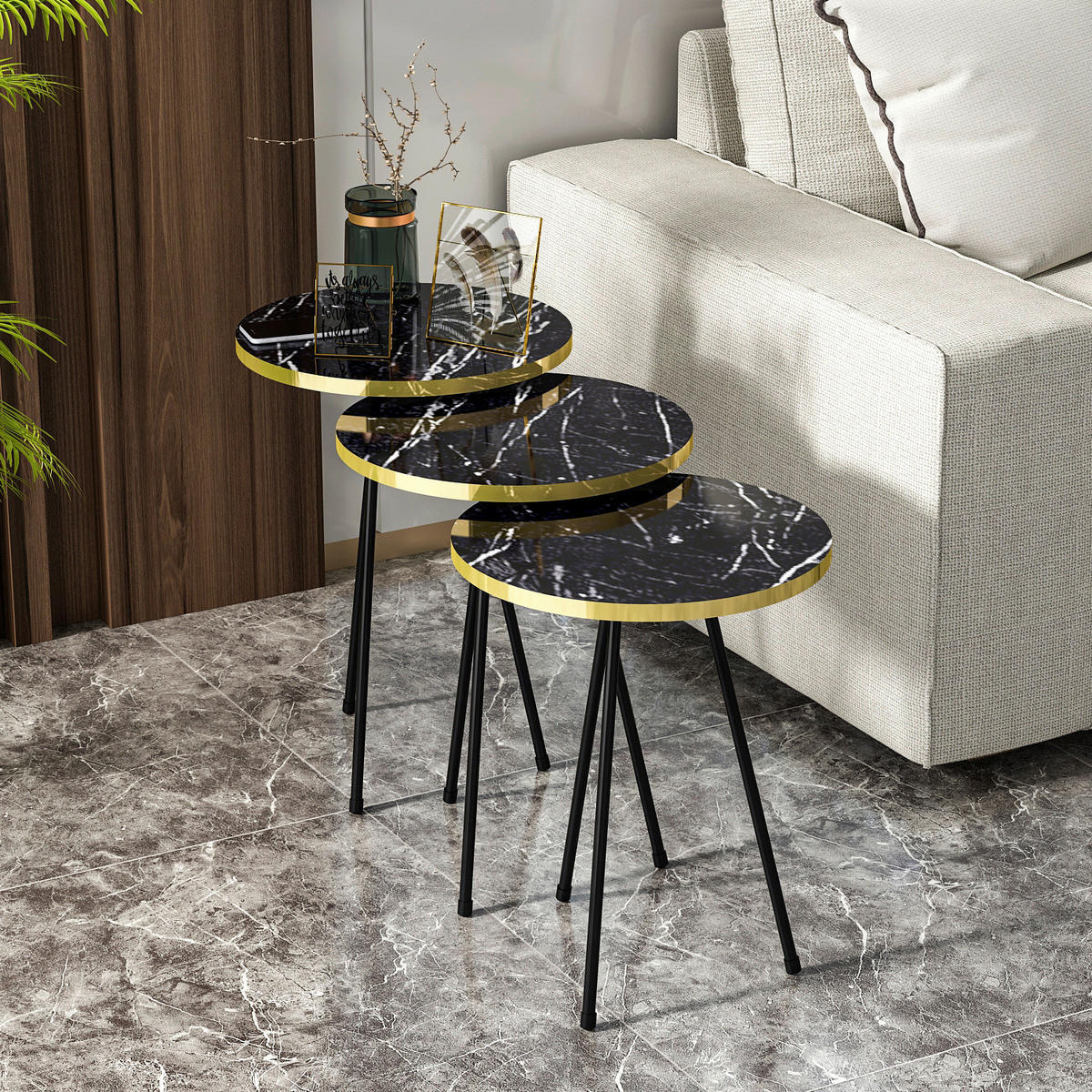 Beistelltisch 3er-Set. 21776160 schwarz Marmoroptik B/H/T: ca. 38x53,5x38 cm 3er-Set. 21776160 - schwarz/Marmoroptik (38,00/53,50/38,00cm) - moebel17