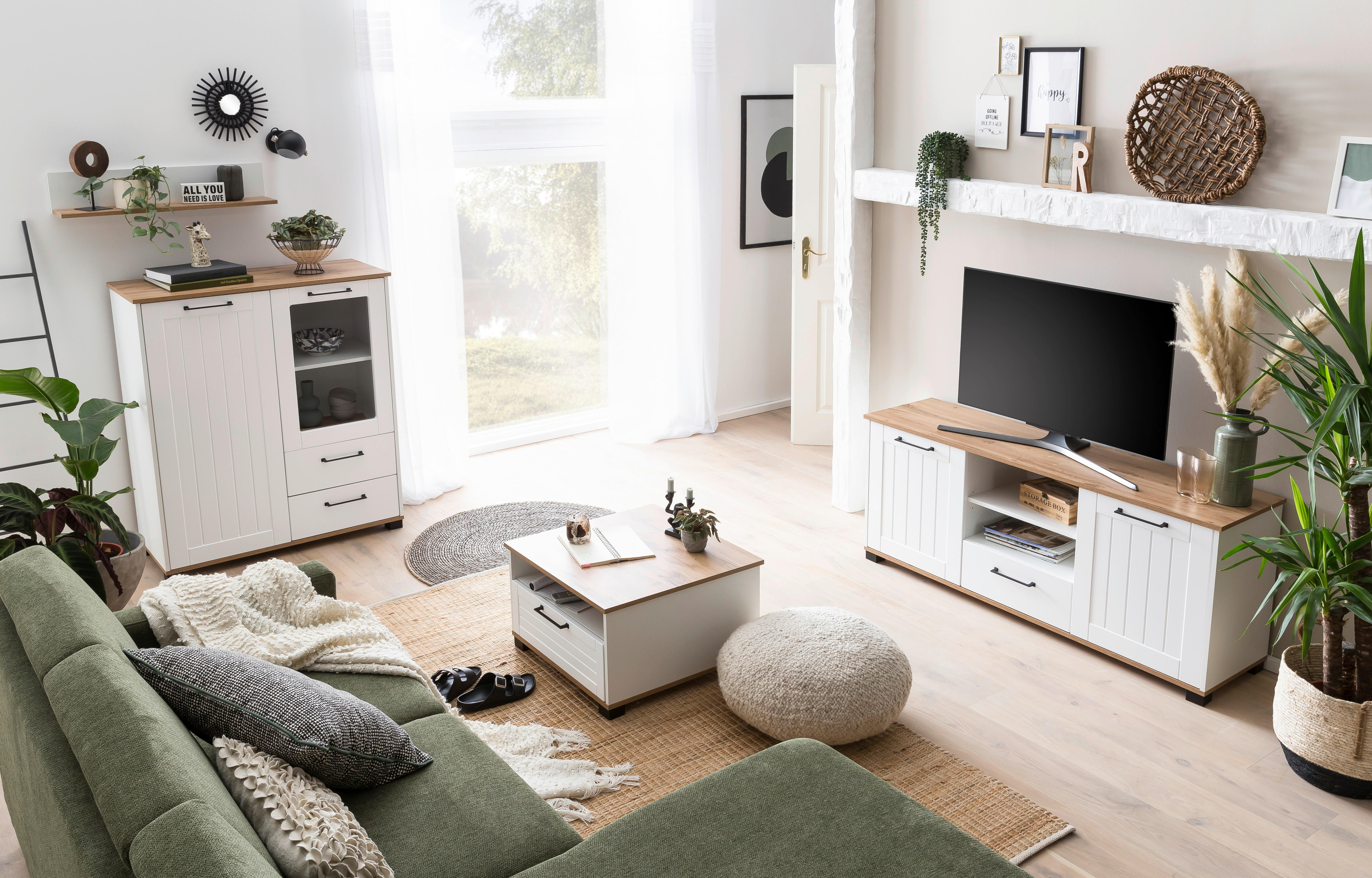 Midischrank Jelda weiß matt Eiche Landhaus Nachbildung B/H/T: ca. 99,2x113,1x41 cm Jelda - Eiche/weiß (99,20/113,10/41,00cm) - Möbelpartner