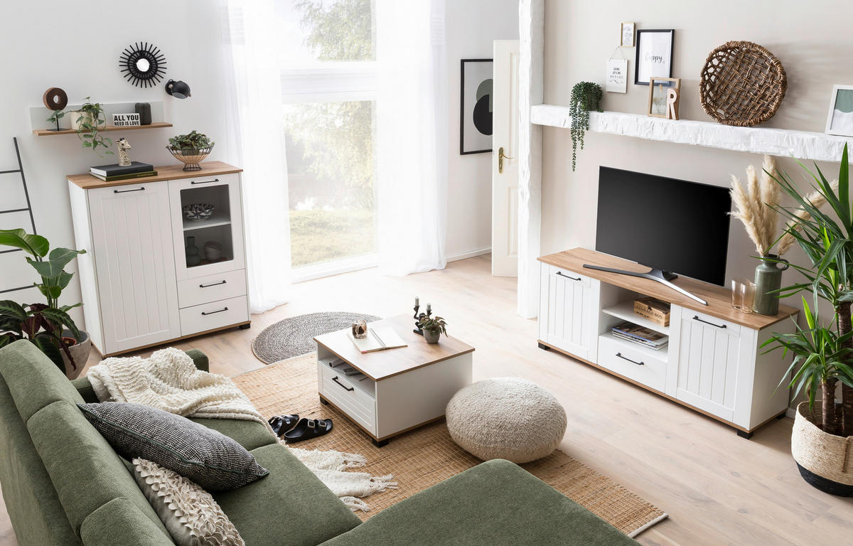 Midischrank Jelda weiß matt Eiche Landhaus Nachbildung B/H/T: ca. 99,2x113,1x41 cm Jelda - Eiche/weiß (99,20/113,10/41,00cm) - Möbelpartner