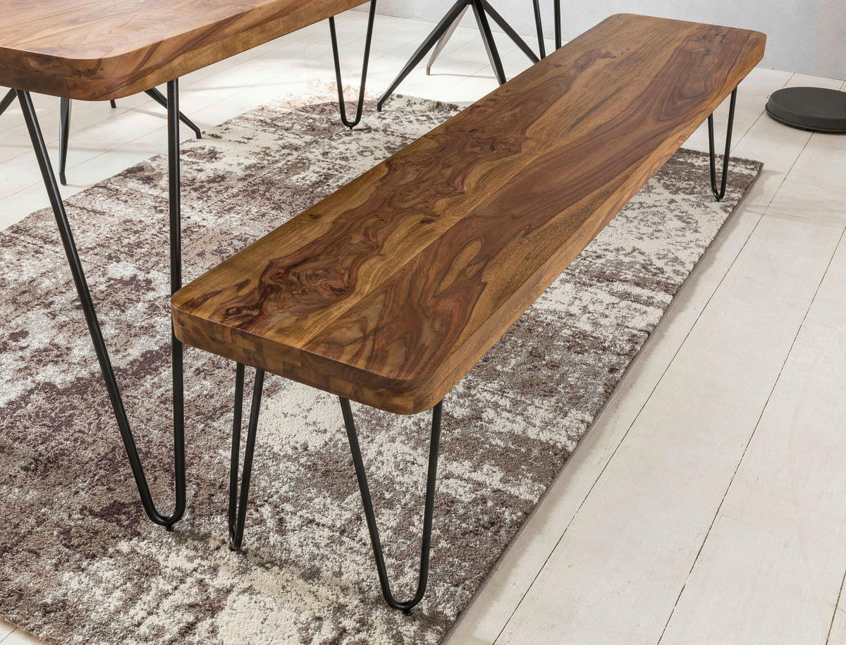 Wohnling Sitzbank natur schwarz Echtholz Metall B/H/T: ca. 160x46x40 cm Sitzbank - natur/schwarz (160,00/46,00/40,00cm) - Wohnling
