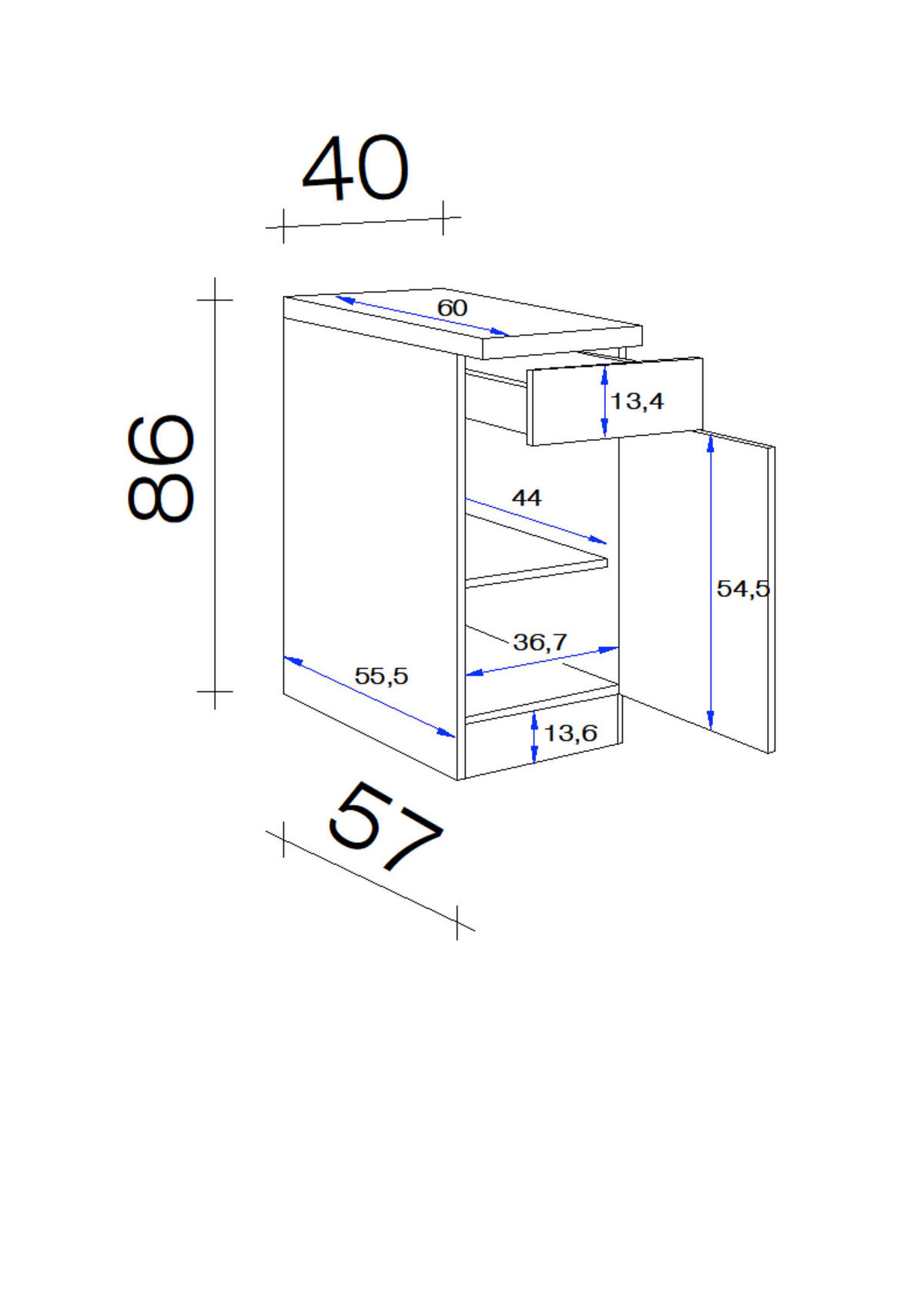 Unterschrank Elva anthrazit B/H/T: ca. 40x86x60 cm Elva - Eiche/anthrazit (40,00/86,00/60,00cm) - Flex-Well