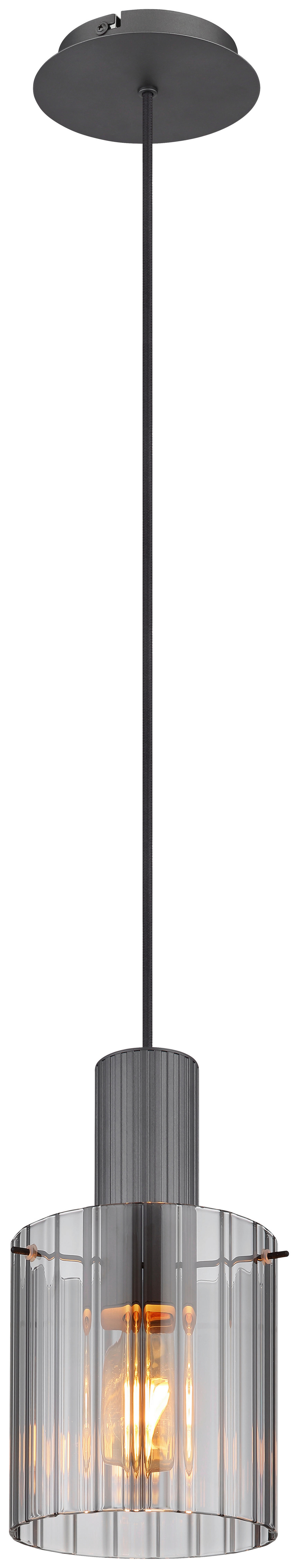 GLOBO Pendelleuchte TULIVAR 15904HS schwarz dunkelgrau Rauch Glas Textil Metall H/D: ca. 120x18 cm E27 1 Brennstellen TULIVAR - schwarz/dunkelgrau (18,00/120,00cm) - GLOBO