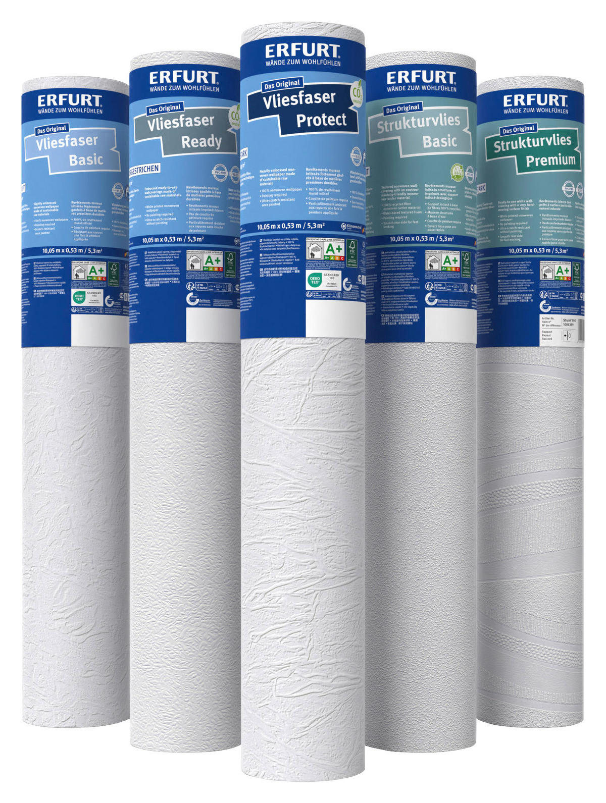 Erfurt Struktur-Vliestapete Basic Basic weiß B/L: ca. 53x1005 cm Basic - weiß (53,00/1005,00cm) - Erfurt