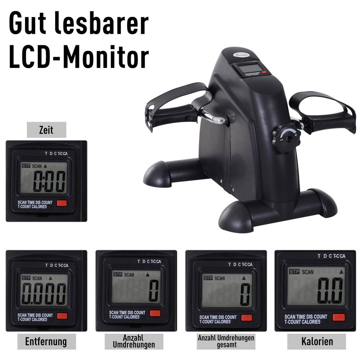 HOMCOM Pedaltrainer schwarz Metall B/H/T: ca. 39x31x40 cm Pedaltrainer__LCD-Display - schwarz (39,00/31,00/40,00cm) - HOMCOM