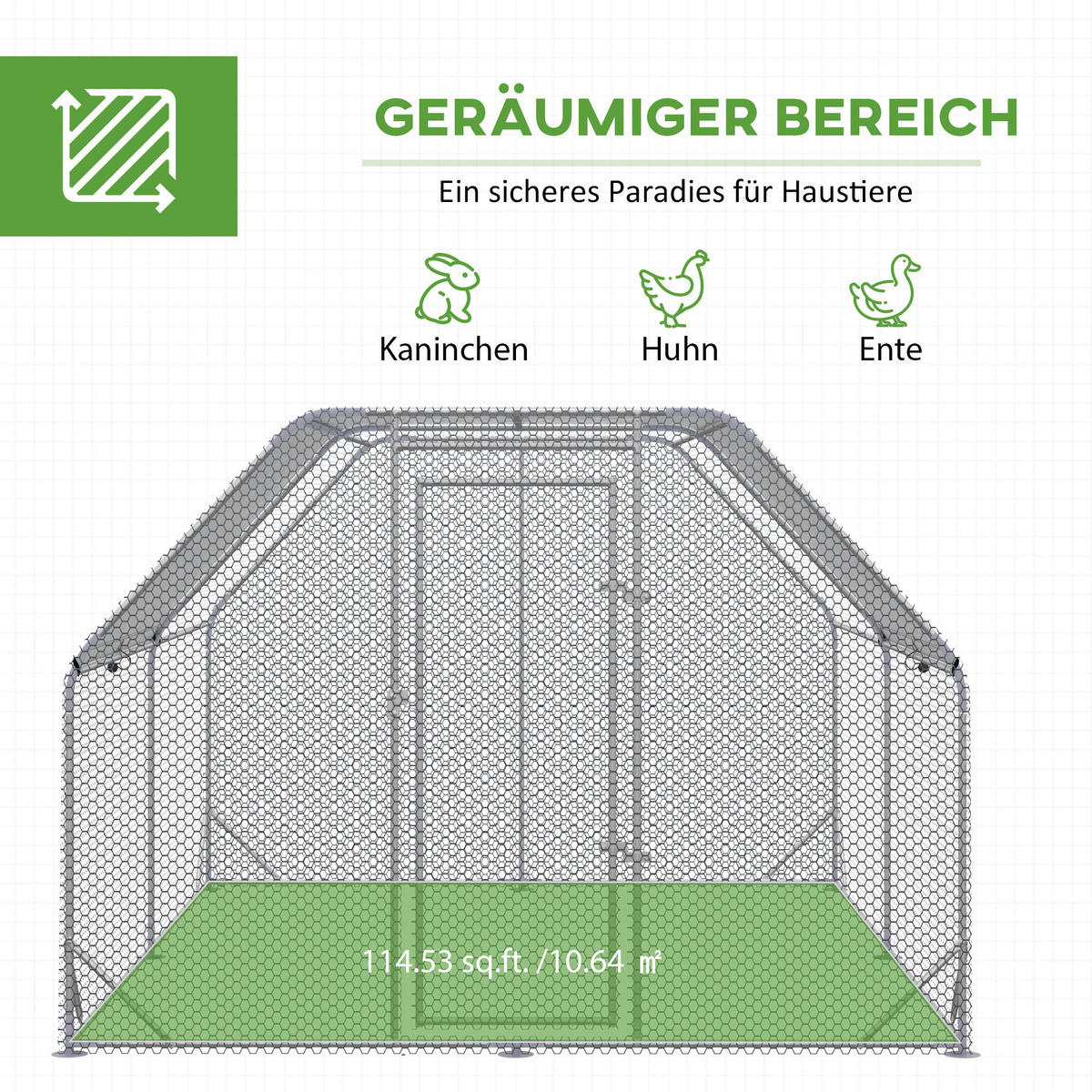 PawHut Stall silber Edelstahl B/H/L: ca. 380x280x195 cm Hühnerstall - silber/grau (195,00/380,00/280,00cm) - PawHut