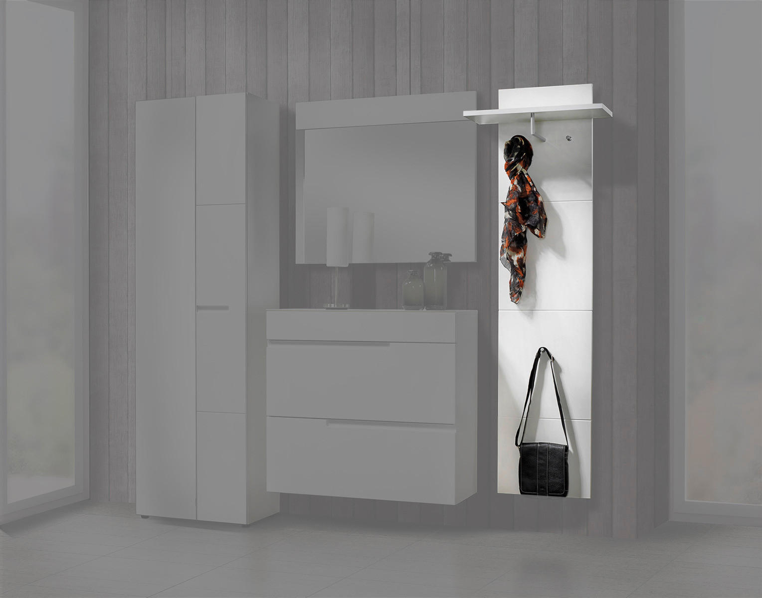 Garderobenpaneel Mailand weiß weiß Hochglanz B/H/T: ca. 60x183x30 cm Mailand - weiß (60,00/183,00/30,00cm)