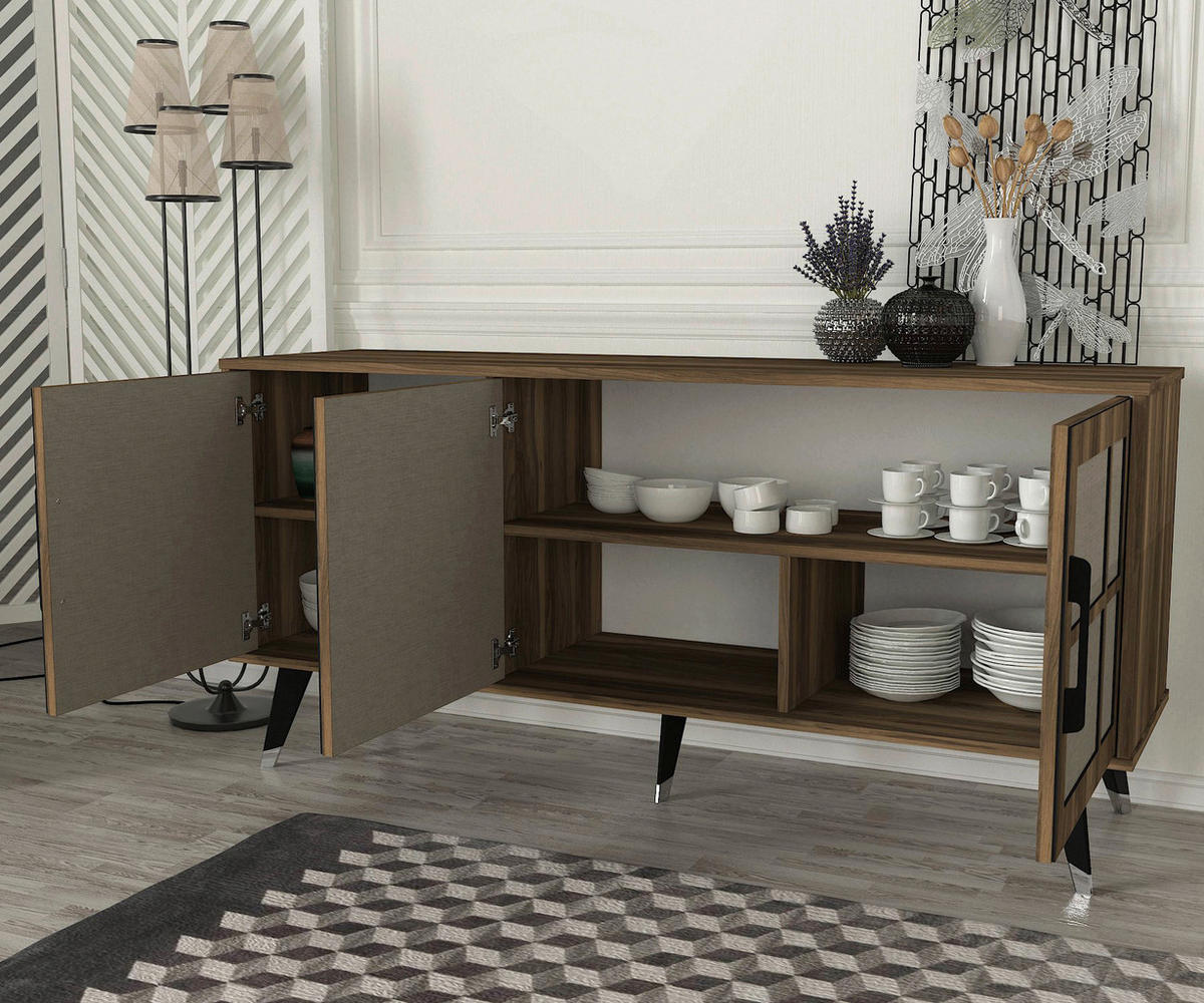 Sideboard Logan walnuss Nachbildung grau B/H/T: ca. 160x76x45 cm Logan - walnuss/grau (160,00/76,00/45,00cm) - moebel17
