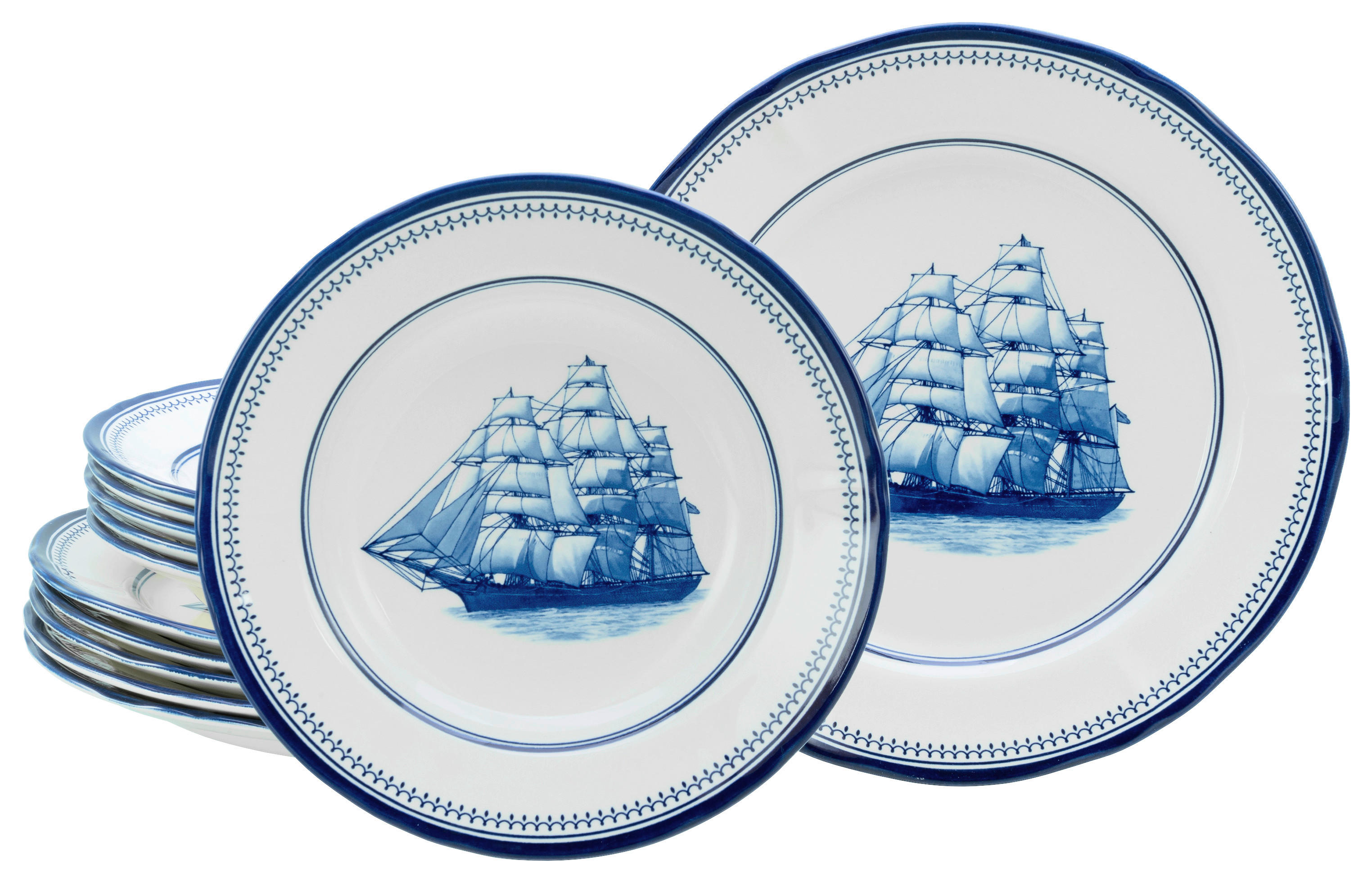 CreaTable Tafelservice Segelschiff blau Steingut 12 tlg. Segelschiff - blau/weiß - CreaTable