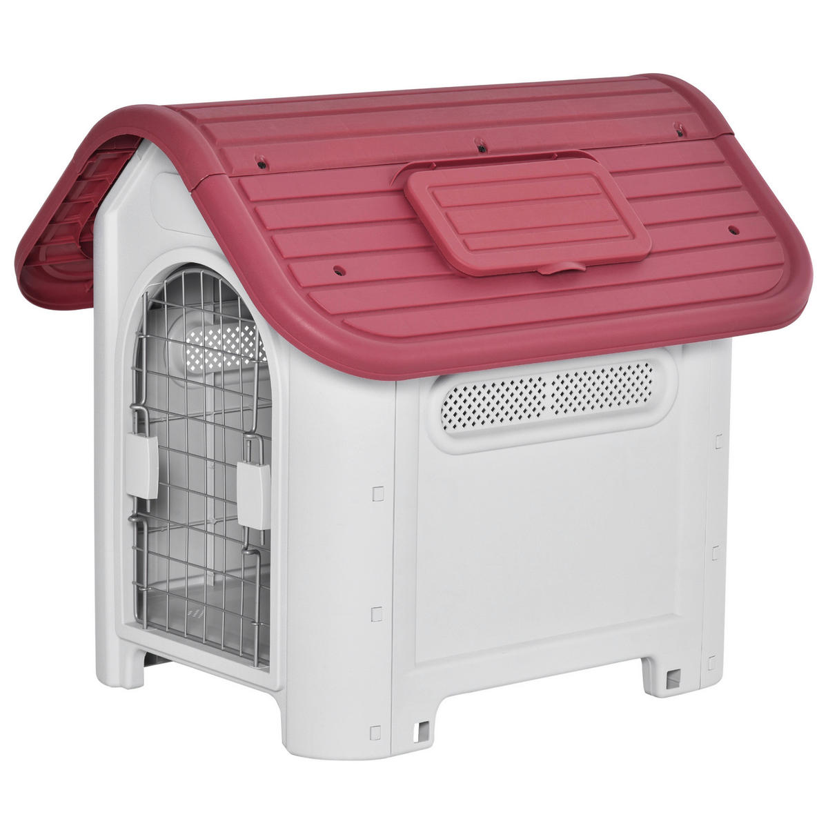 PawHut Hundehütte rot Kunststoff B/H/L: ca. 75x66x59 cm Hundehütte - hellgrau/rot (59,00/75,00/66,00cm) - PawHut