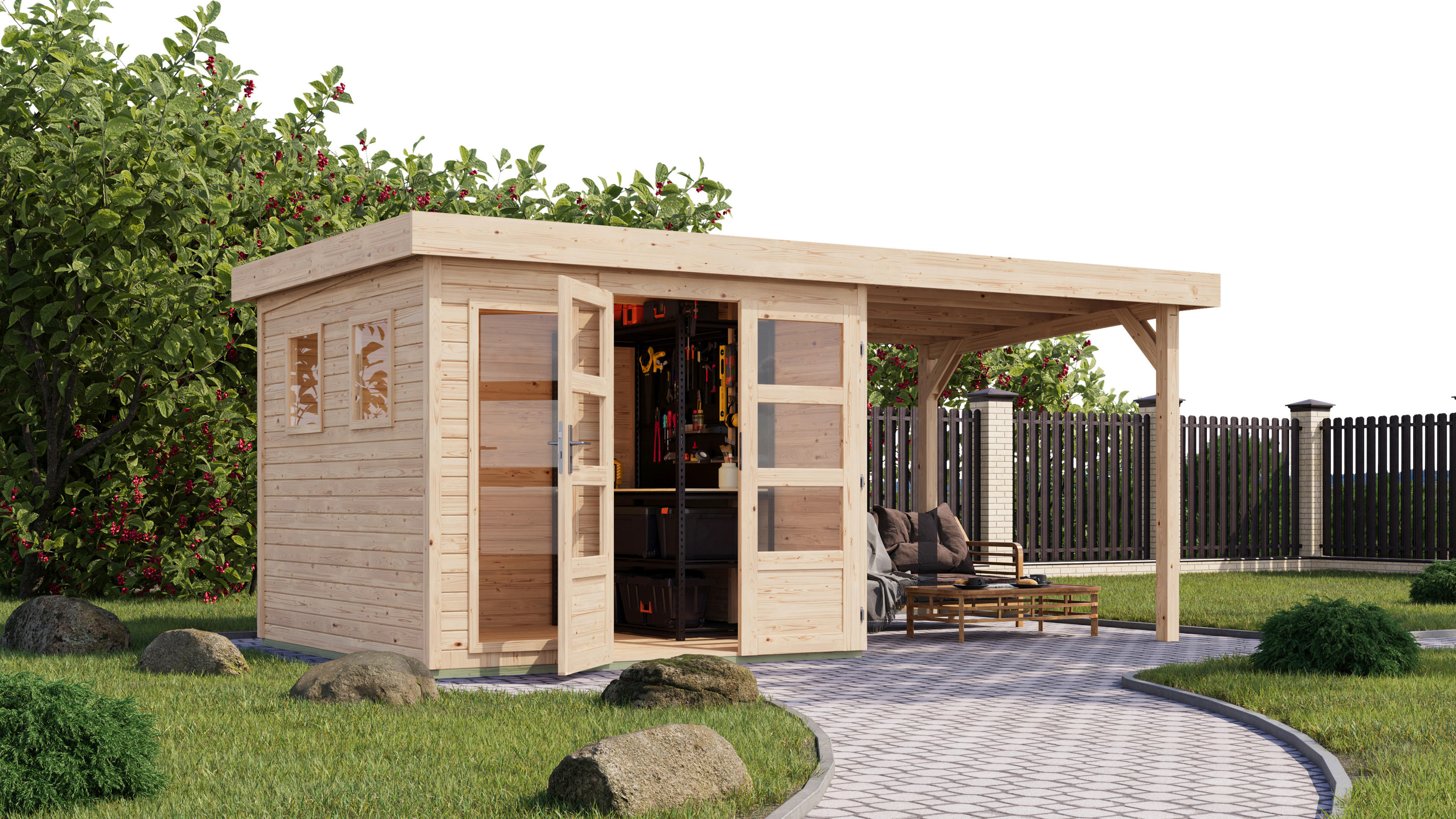 Karibu Gartenhaus Leon 3,5 natur B/H/L: ca. 242x211x242 cm Leon 3,5 - natur (242,00/242,00/211,00cm) - Karibu