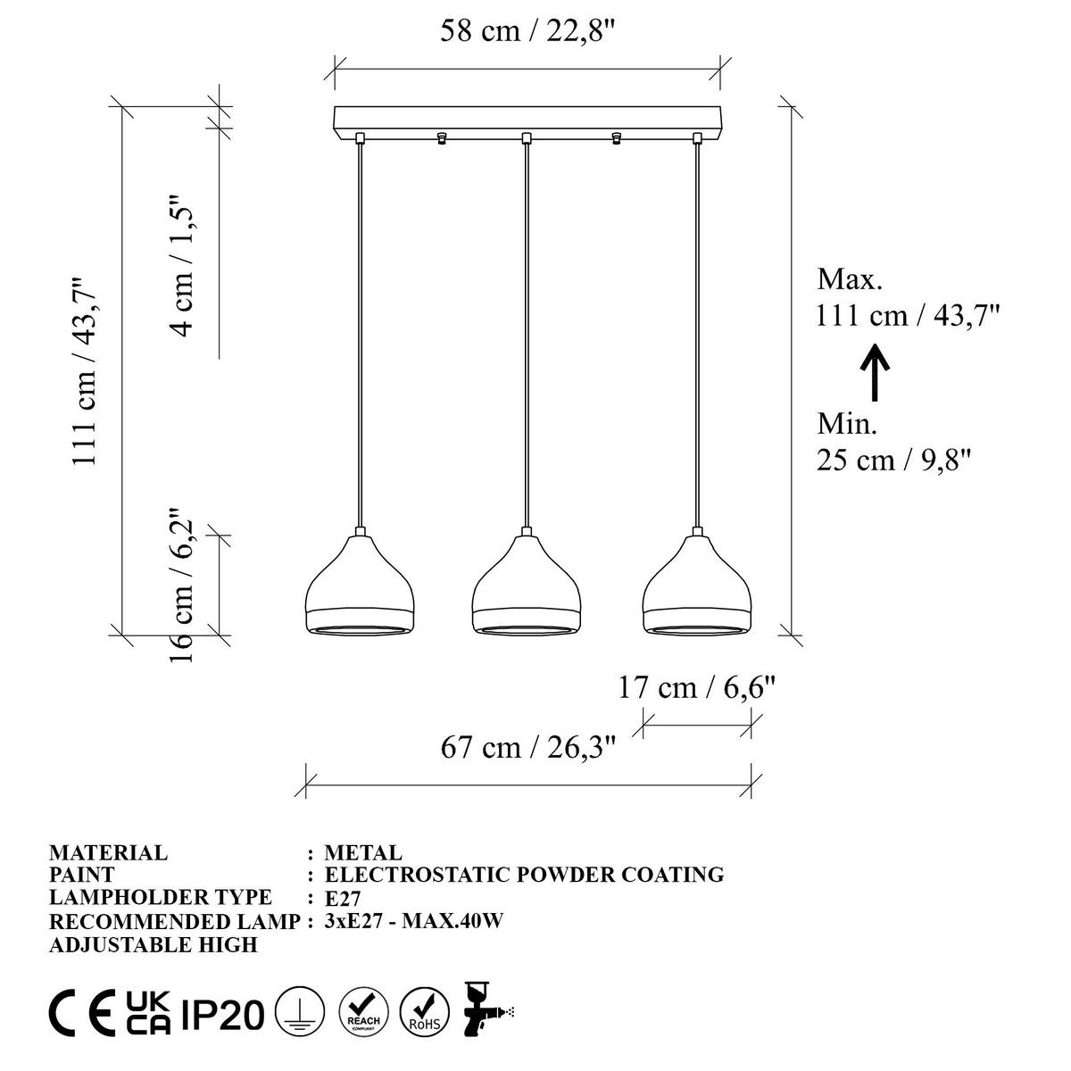 Opviq Pendelleuchte Yldo weiß B/H/T/L: ca. 67x111x17x67 cm E27 3 Brennstellen Yldo - weiß (67,00/67,00/111,00cm) - Opviq