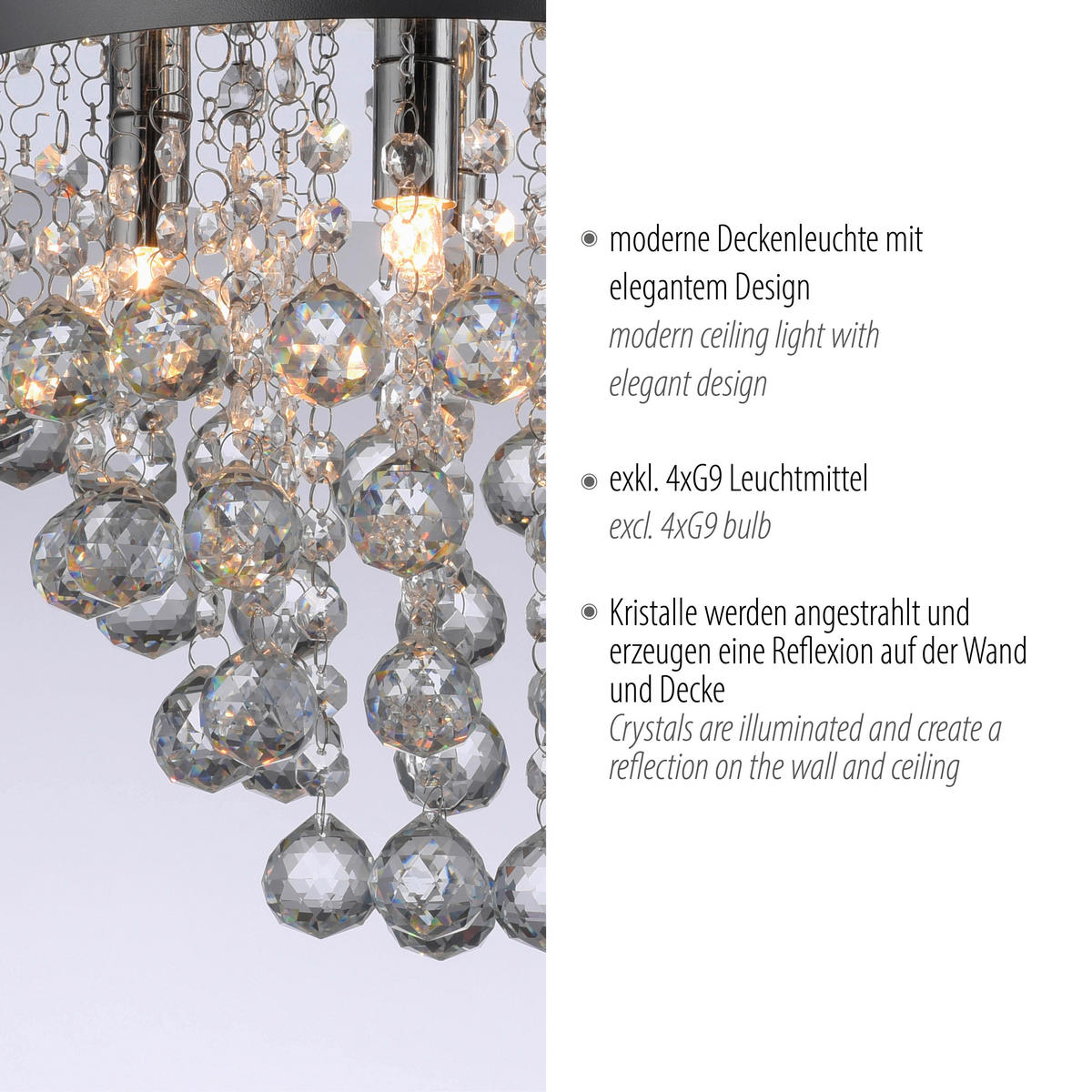 Just Light LED-Kronleuchter Chrom B/H/L: ca. 28x25x28 cm LED-Deckenleuchte_Kulunka - Chrom (28,00/28,00/25,00cm) - Just Light